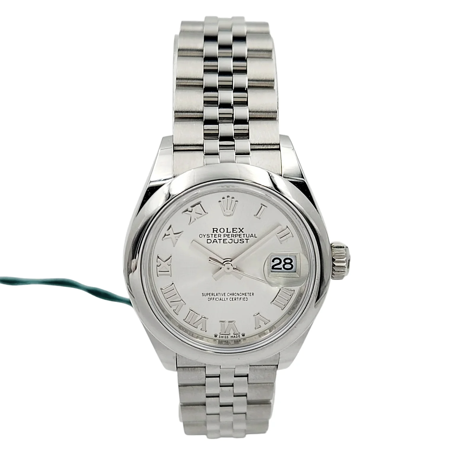 2022 Ladies Rolex 28mm DateJust Stainless Steel Watch with Silver Dial and Fluted Bezel. (Pre-Owned 279160)