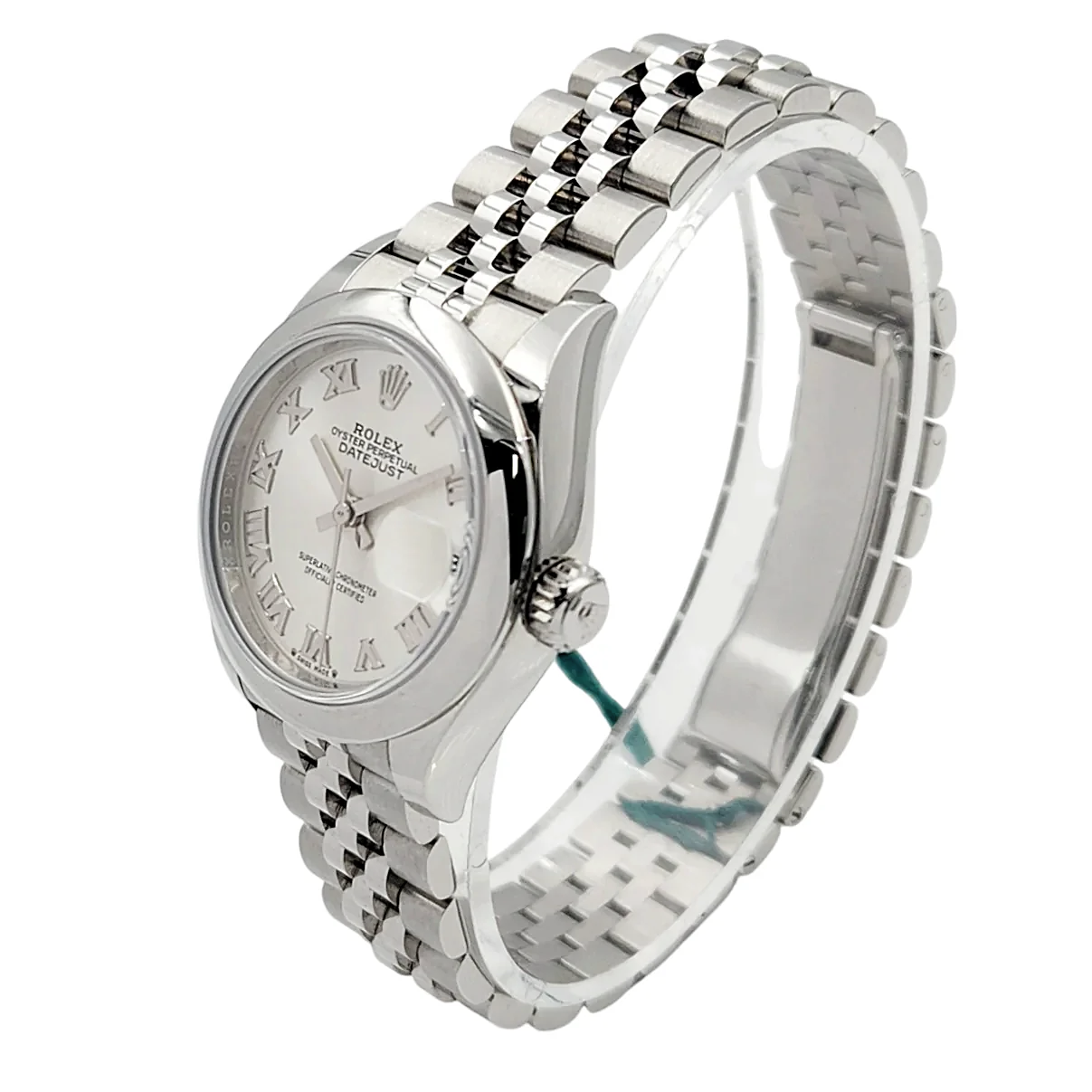 2022 Ladies Rolex 28mm DateJust Stainless Steel Watch with Silver Dial and Fluted Bezel. (Pre-Owned 279160)