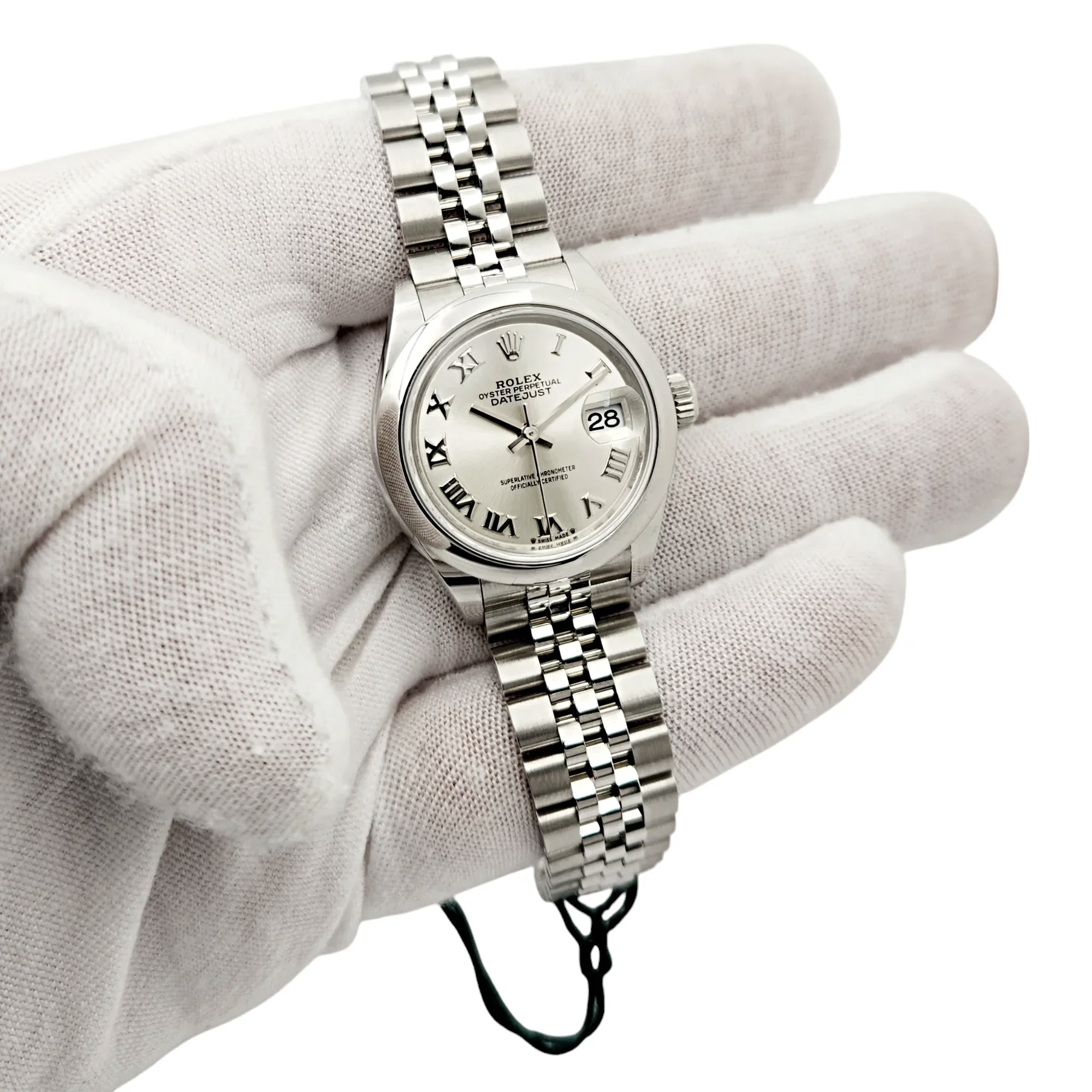 2022 Ladies Rolex 28mm DateJust Stainless Steel Watch with Silver Dial and Fluted Bezel. (Pre-Owned 279160)