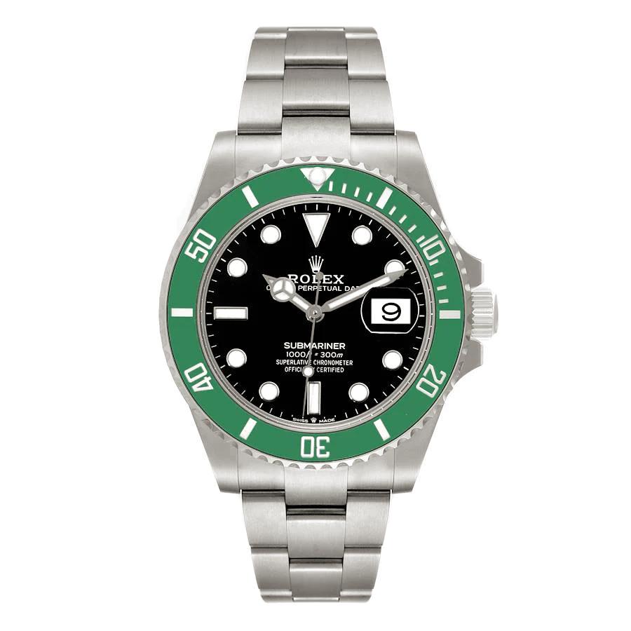 2024 Men's Rolex 41mm Submariner Date "Starbucks" Oyster Perpetual Stainless Steel Watch with Black Dial and Green Ceramic Bezel. 126610LV