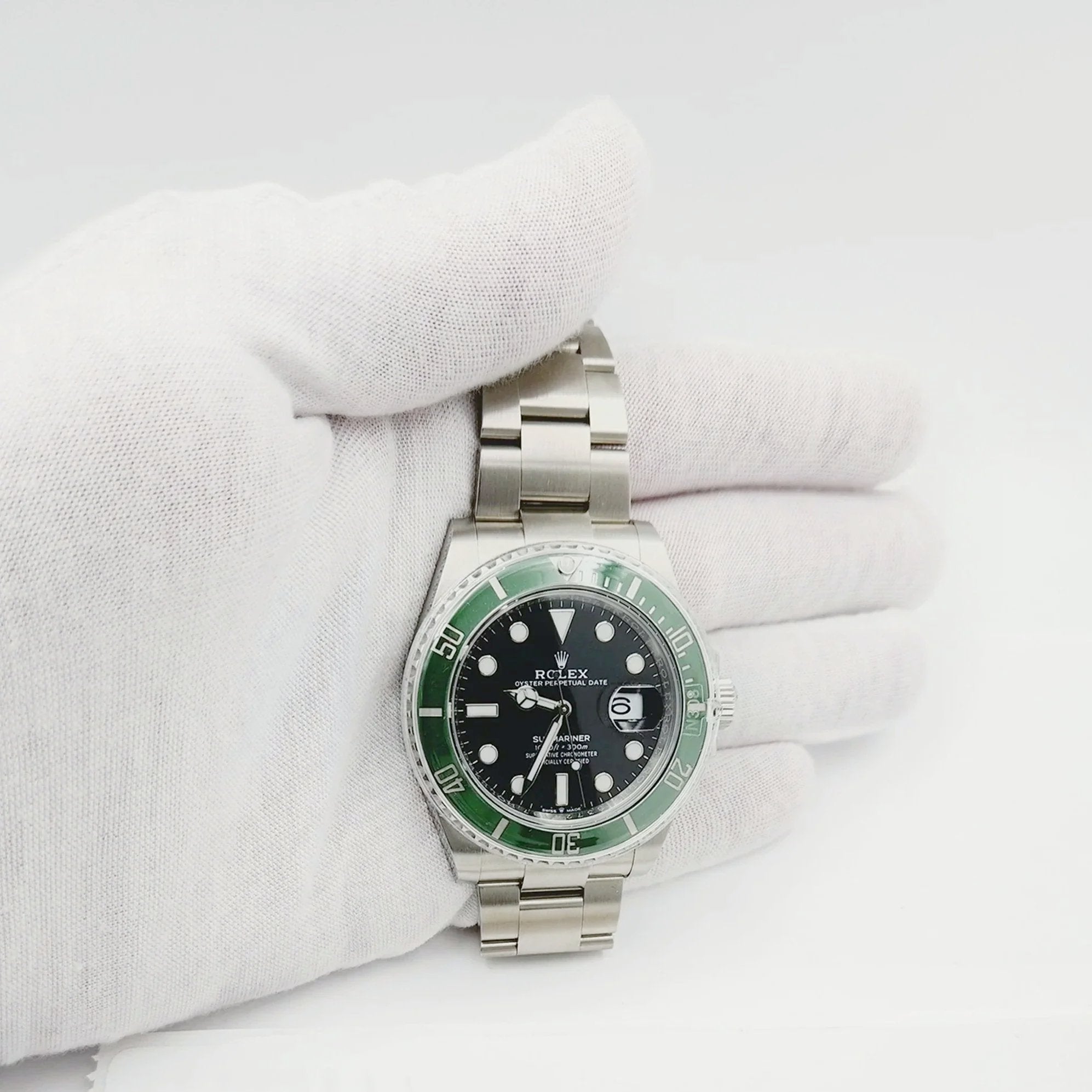 2024 Men's Rolex 41mm Submariner Date "Starbucks" Oyster Perpetual Stainless Steel Watch with Black Dial and Green Ceramic Bezel. (NEW 126610LV)