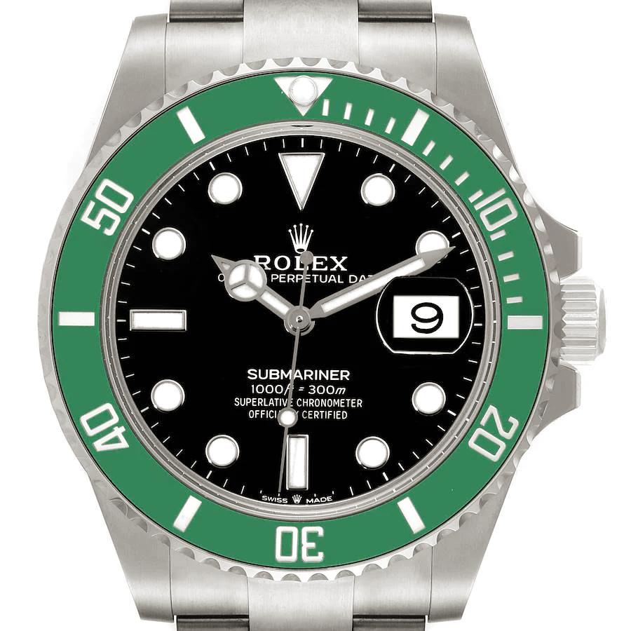 2024 Men's Rolex 41mm Submariner Date "Starbucks" Oyster Perpetual Stainless Steel Watch with Black Dial and Green Ceramic Bezel. (NEW 126610LV)