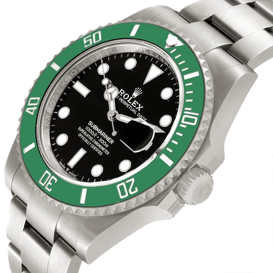 2024 Men's Rolex 41mm Submariner Date "Starbucks" Oyster Perpetual Stainless Steel Watch with Black Dial and Green Ceramic Bezel. (NEW 126610LV)