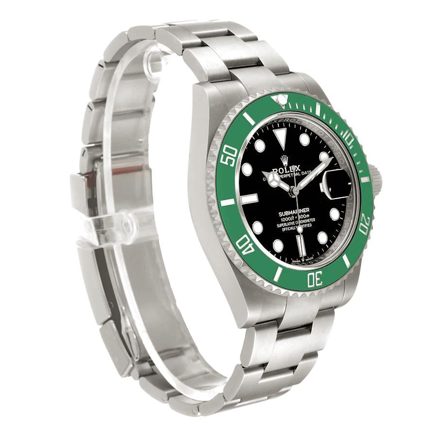 2024 Men's Rolex 41mm Submariner Date "Starbucks" Oyster Perpetual Stainless Steel Watch with Black Dial and Green Ceramic Bezel. (NEW 126610LV)