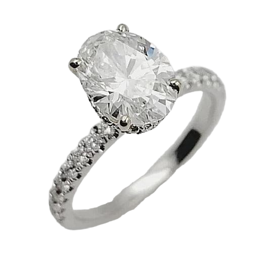 18K White Gold 1.84ct Engagement Ring with Lab Grown Oval Diamond.
