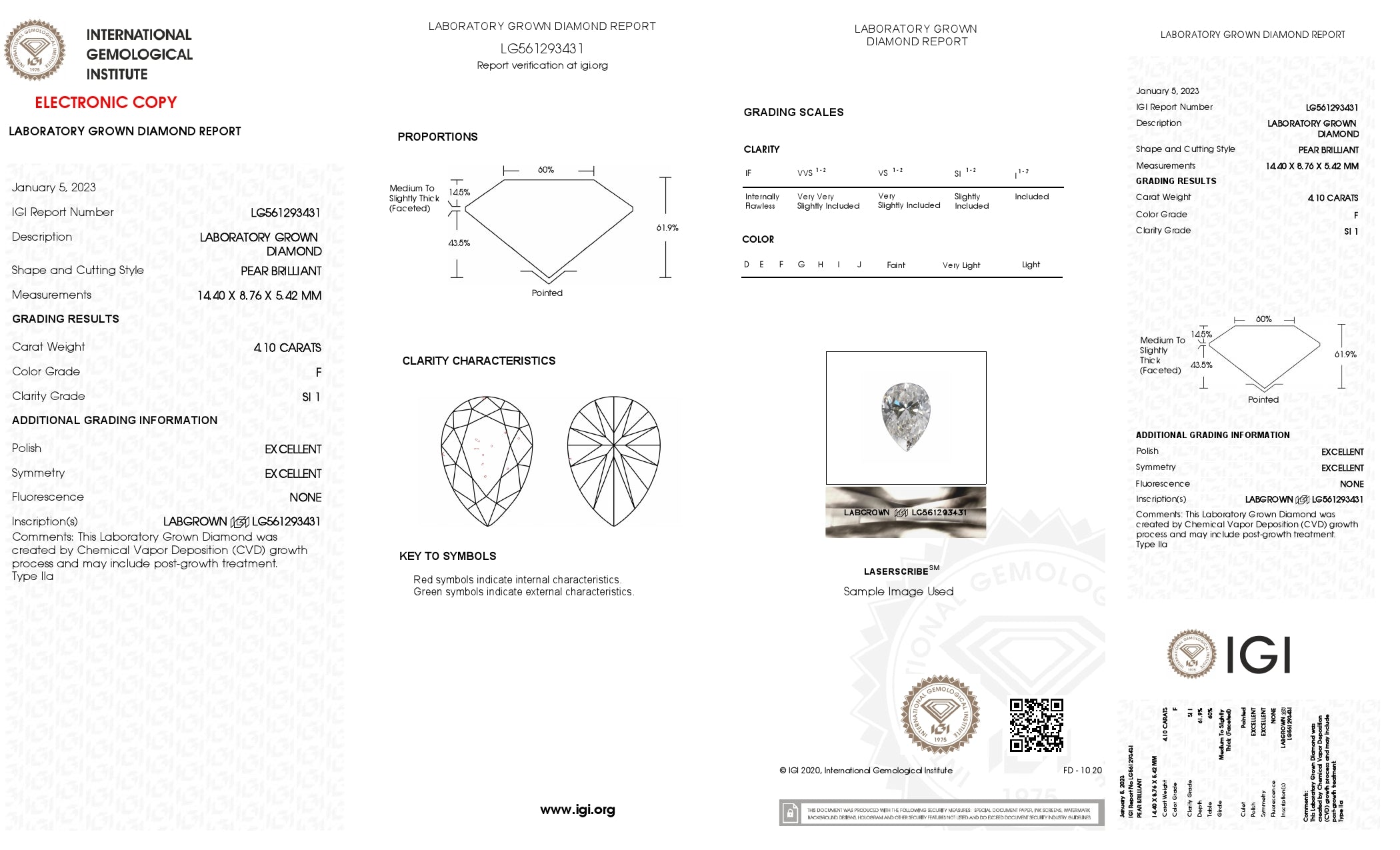 4.10 ct. Pear Wholesale IGI Certified Lab Grown Loose Diamond. (SI1 / F)