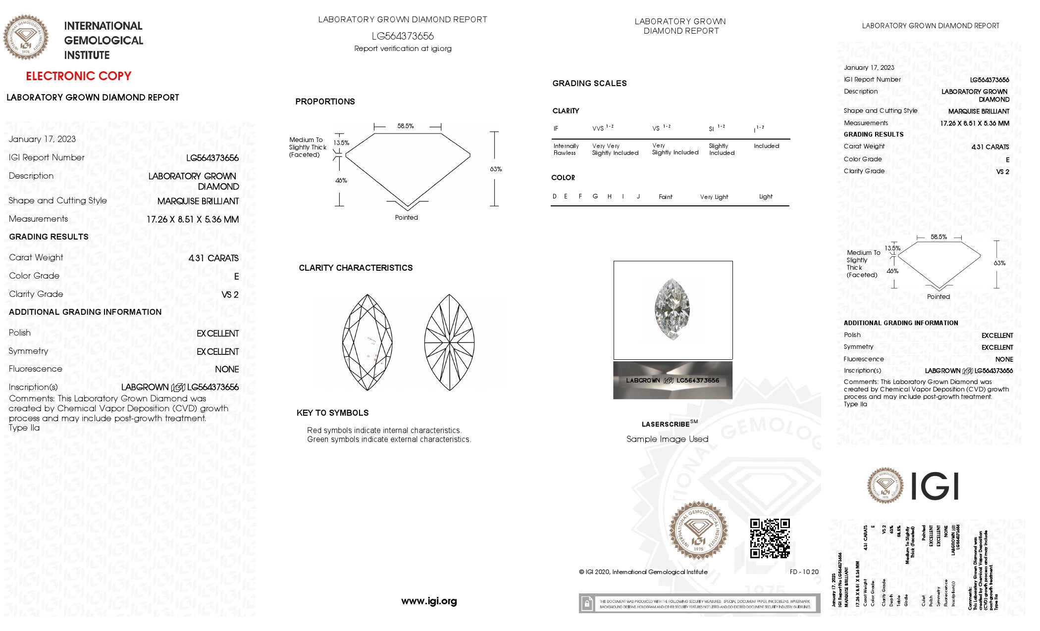 4.31 ct. Marquise Wholesale IGI Certified Lab Grown Loose Diamond. (VS2 / E)