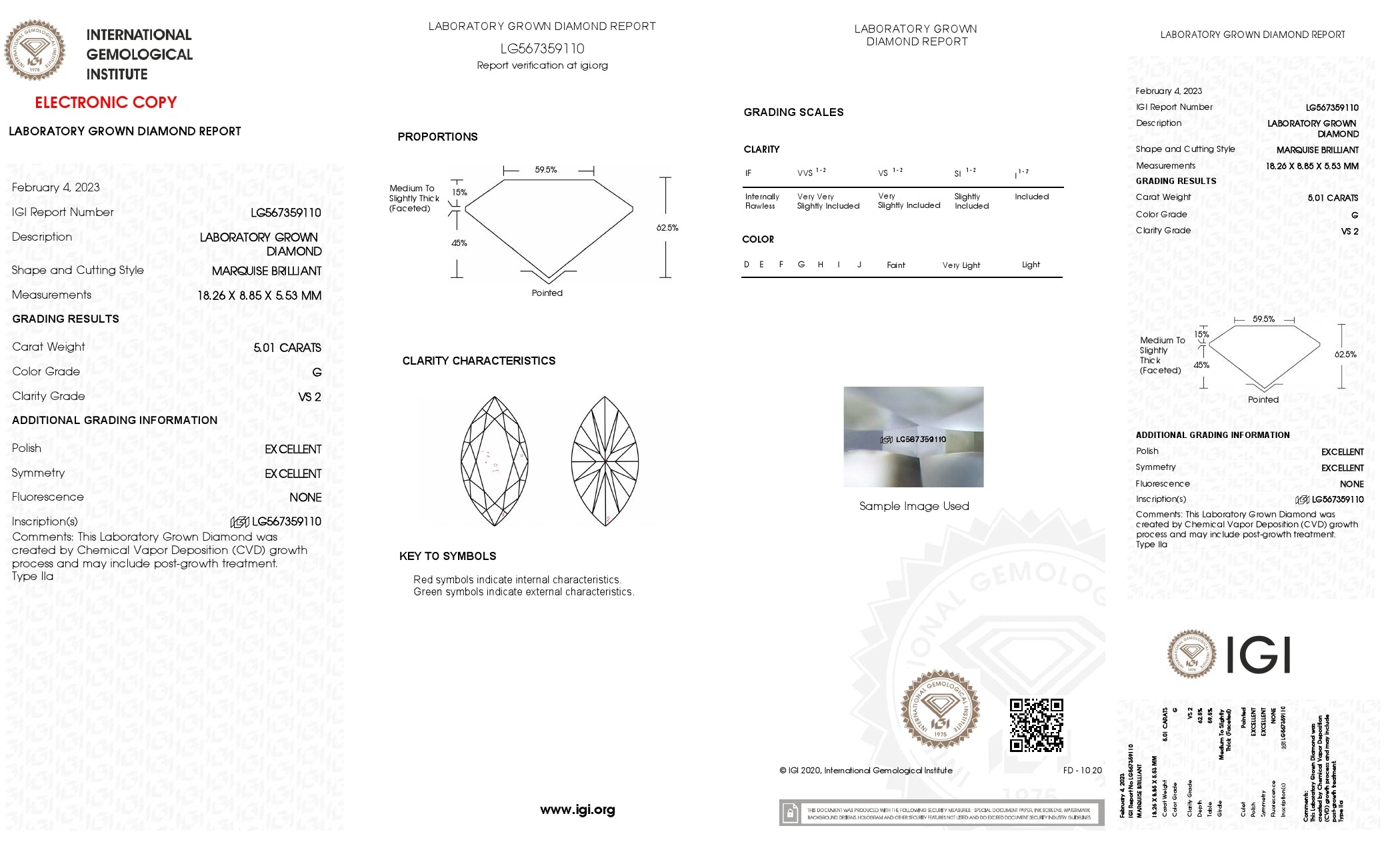 5.01 Ct. Marquise Wholesale IGI Certified Lab Grown Loose Diamond. (VS2 / G)