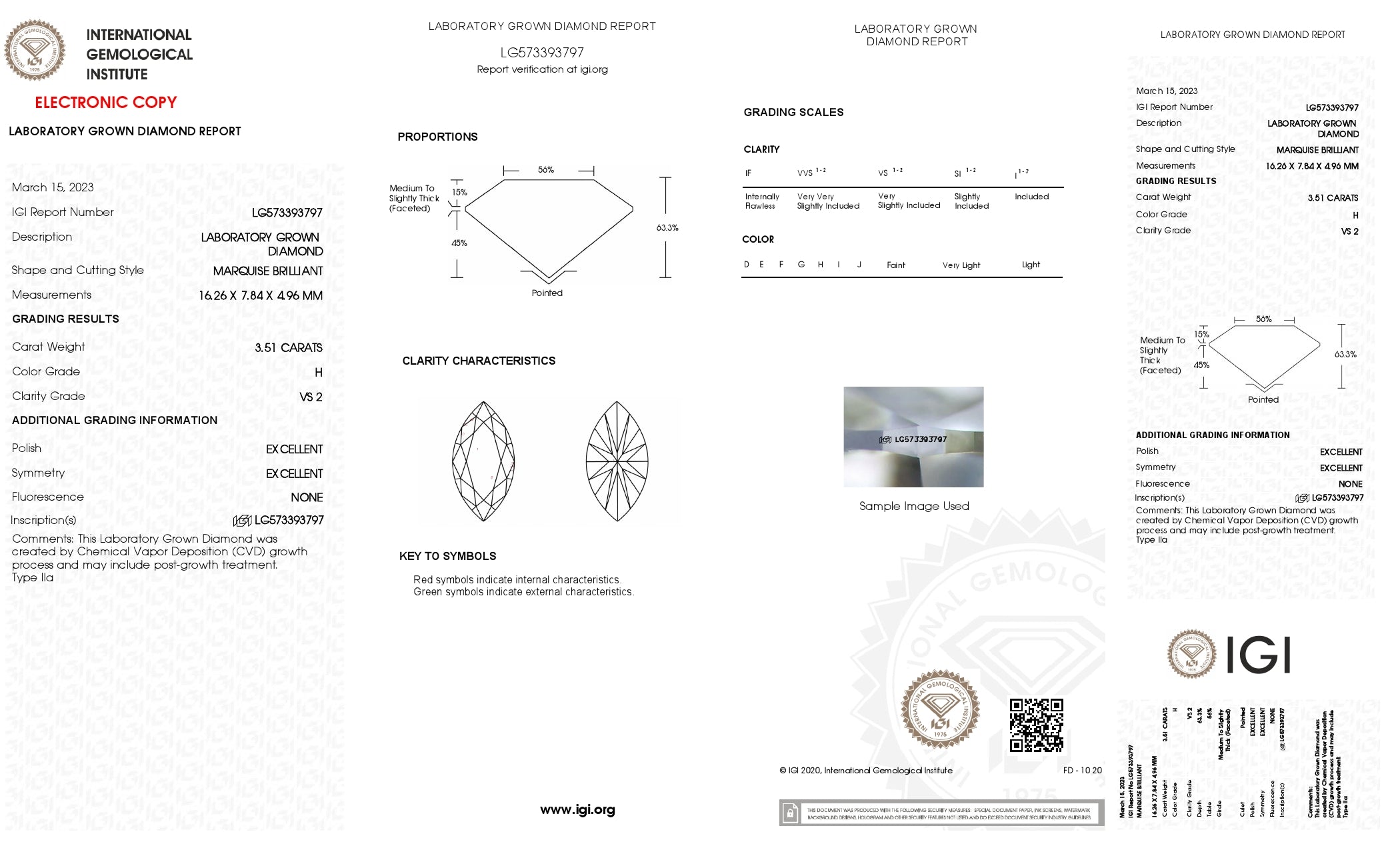 3.51 Ct. Marquise Wholesale IGI Certified Lab Grown Loose Diamond. (VS2 / H)