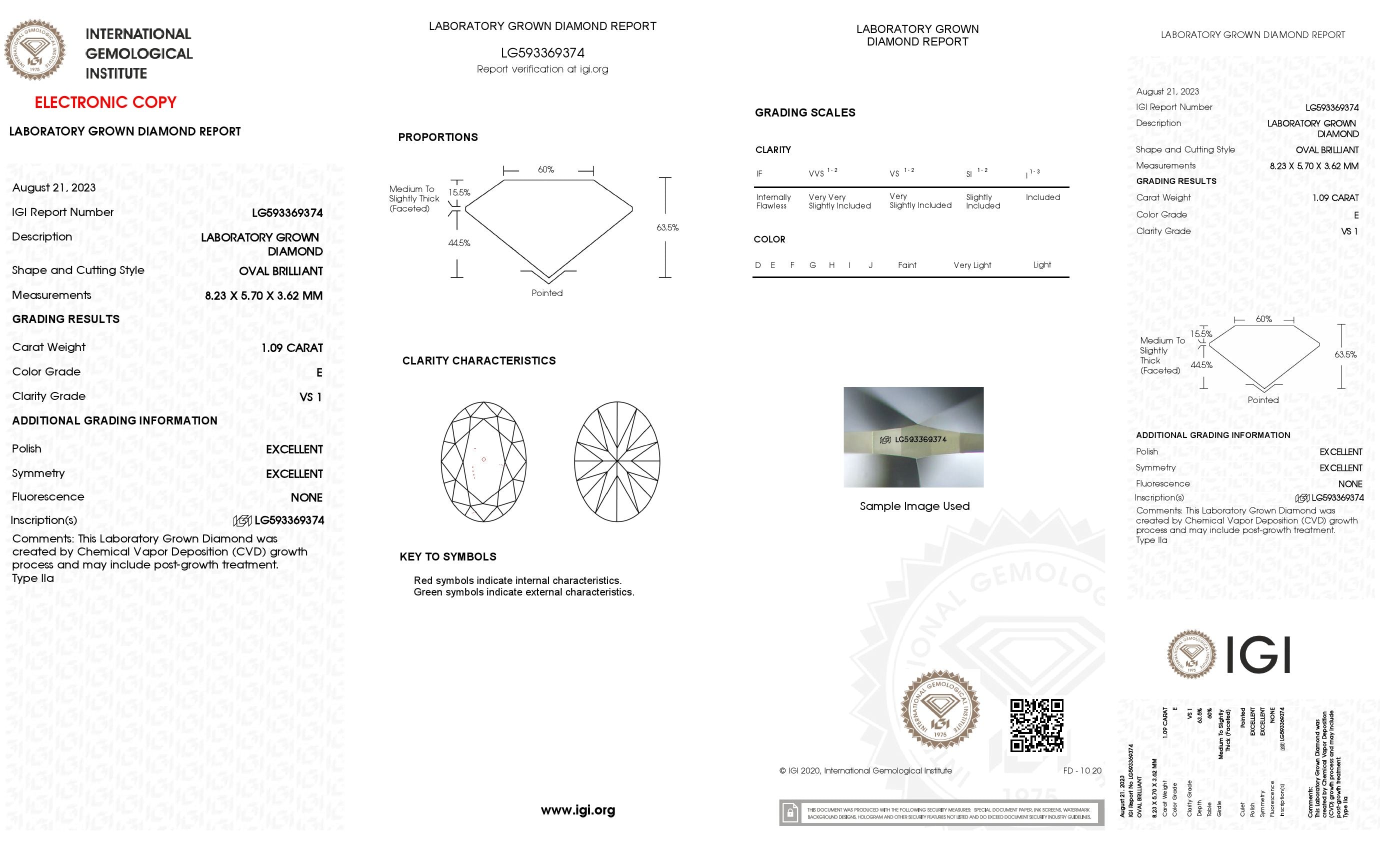 1.09 ct. Oval Wholesale IGI Certified Lab Grown Loose Diamond. (VS1 / E)