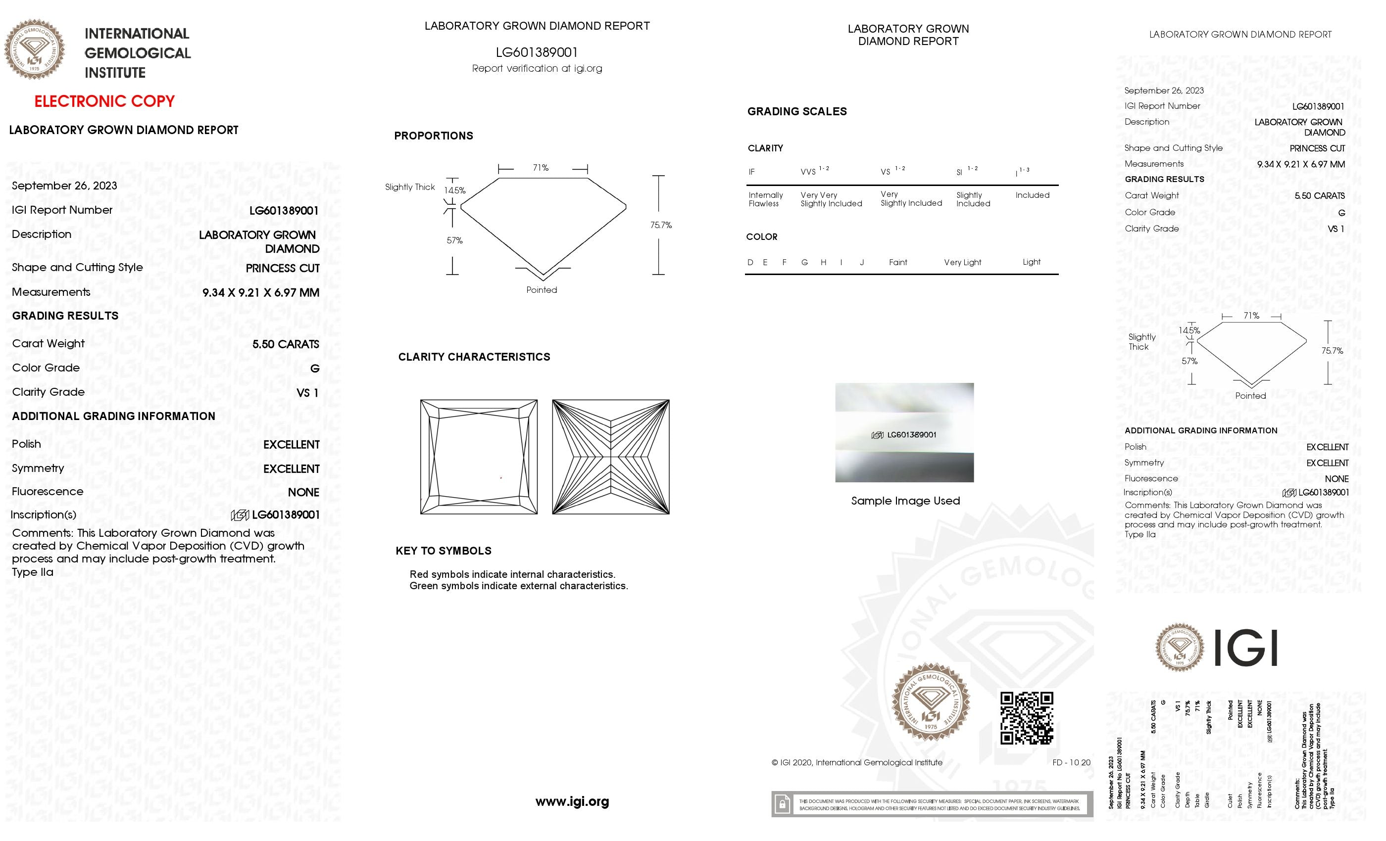 5.50 ct. Princess Wholesale IGI Certified Lab Grown Loose Diamond. (VS1 / G)