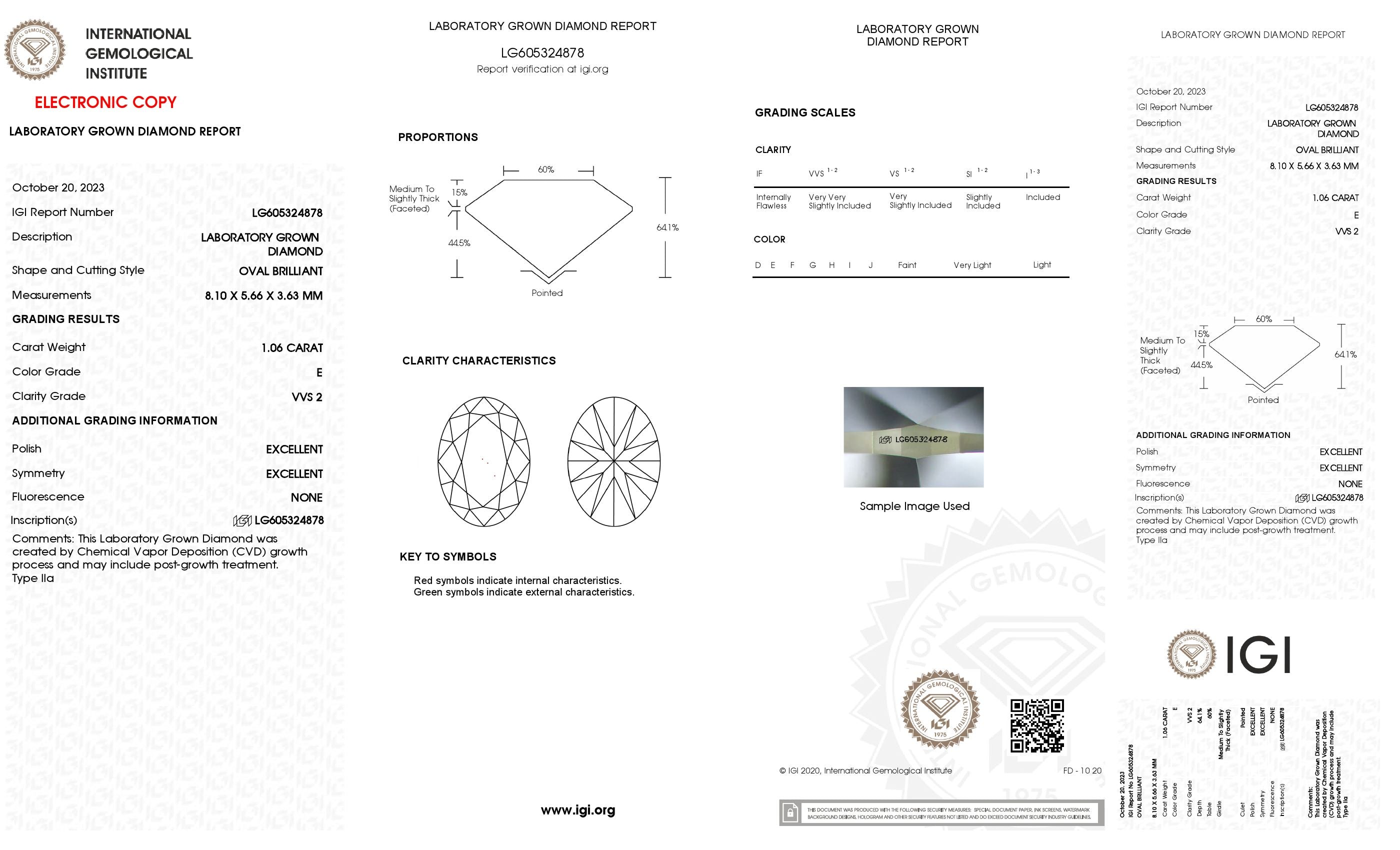 1.06 ct. Oval Wholesale IGI Certified Lab Grown Loose Diamond. (VVS2 / E)