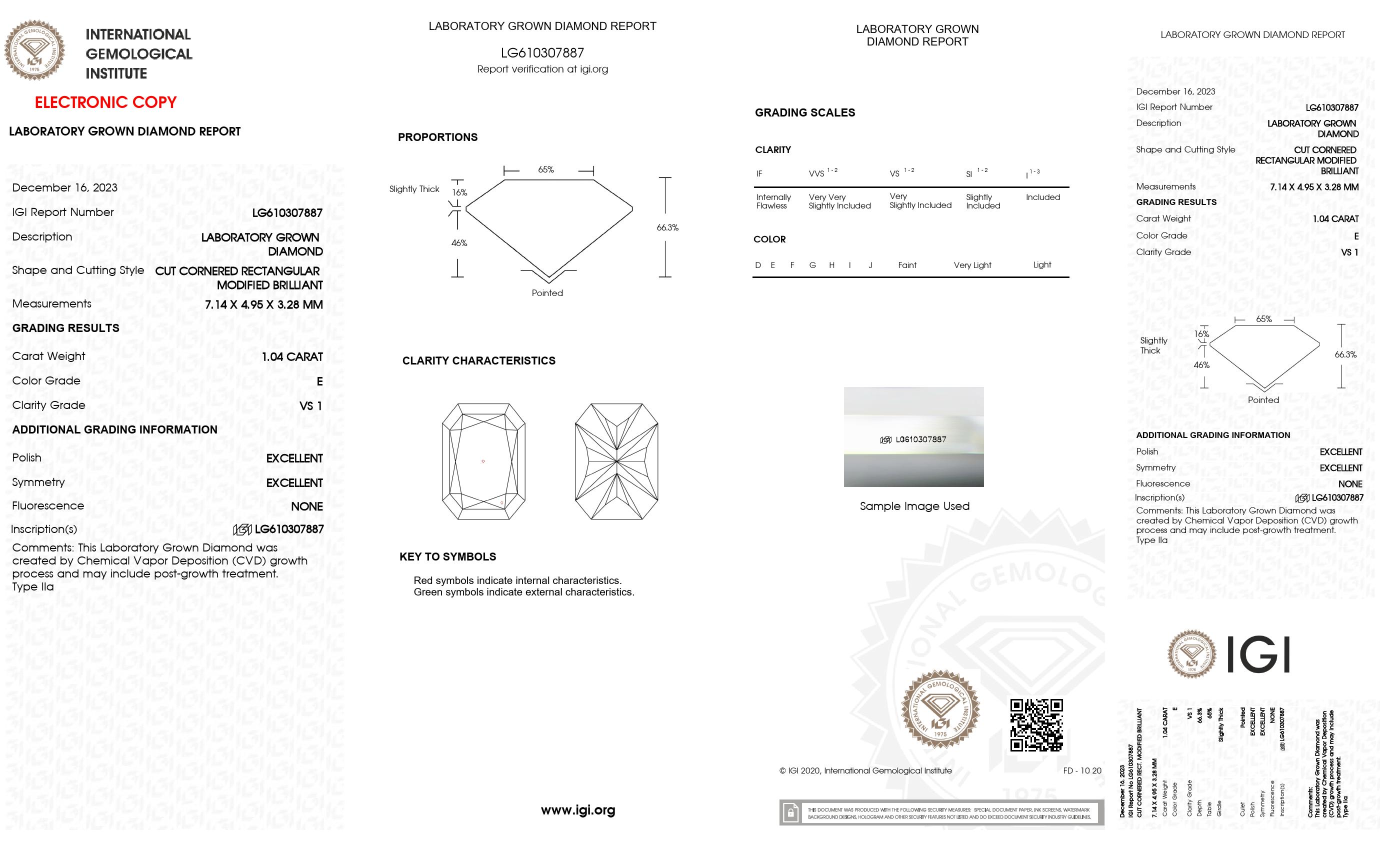 1.04 ct. Radiant Wholesale IGI Certified Lab Grown Loose Diamond. (VS1 / E)