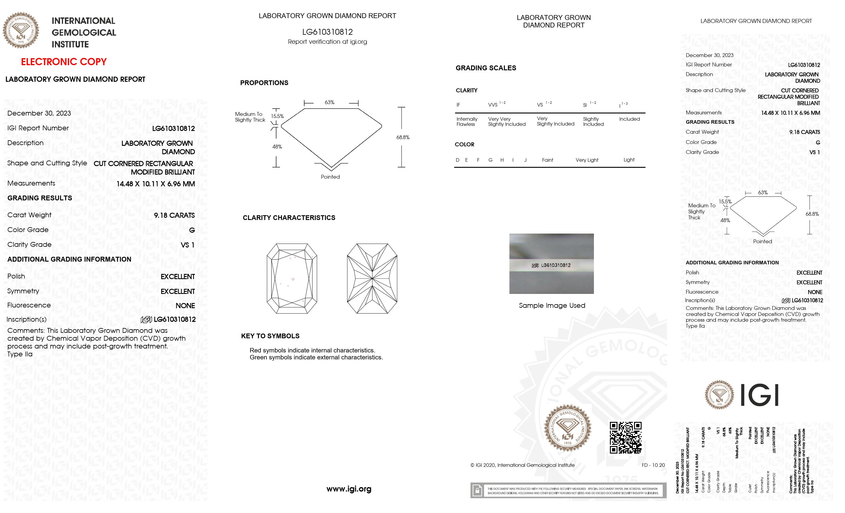 9.18 Ct. Radiant Wholesale IGI Certified Lab Grown Loose Diamond. (VS1 / G)