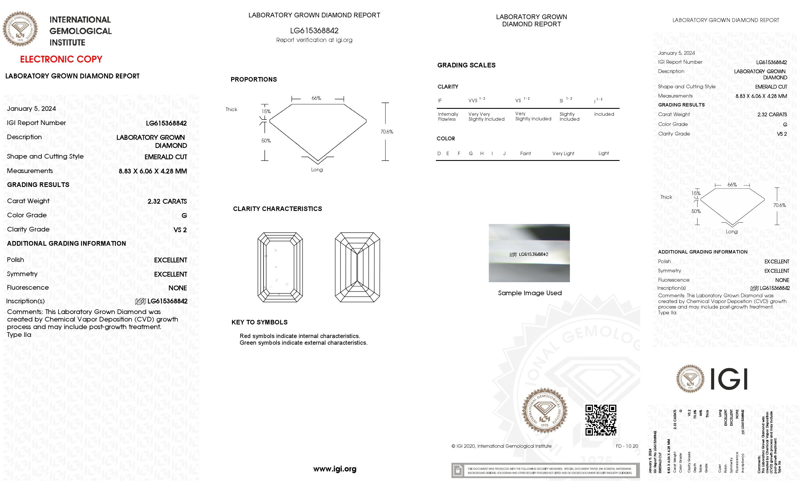 2.32 ct. Emerald Wholesale IGI Certified Lab Grown Loose Diamond. (VS2 / G)