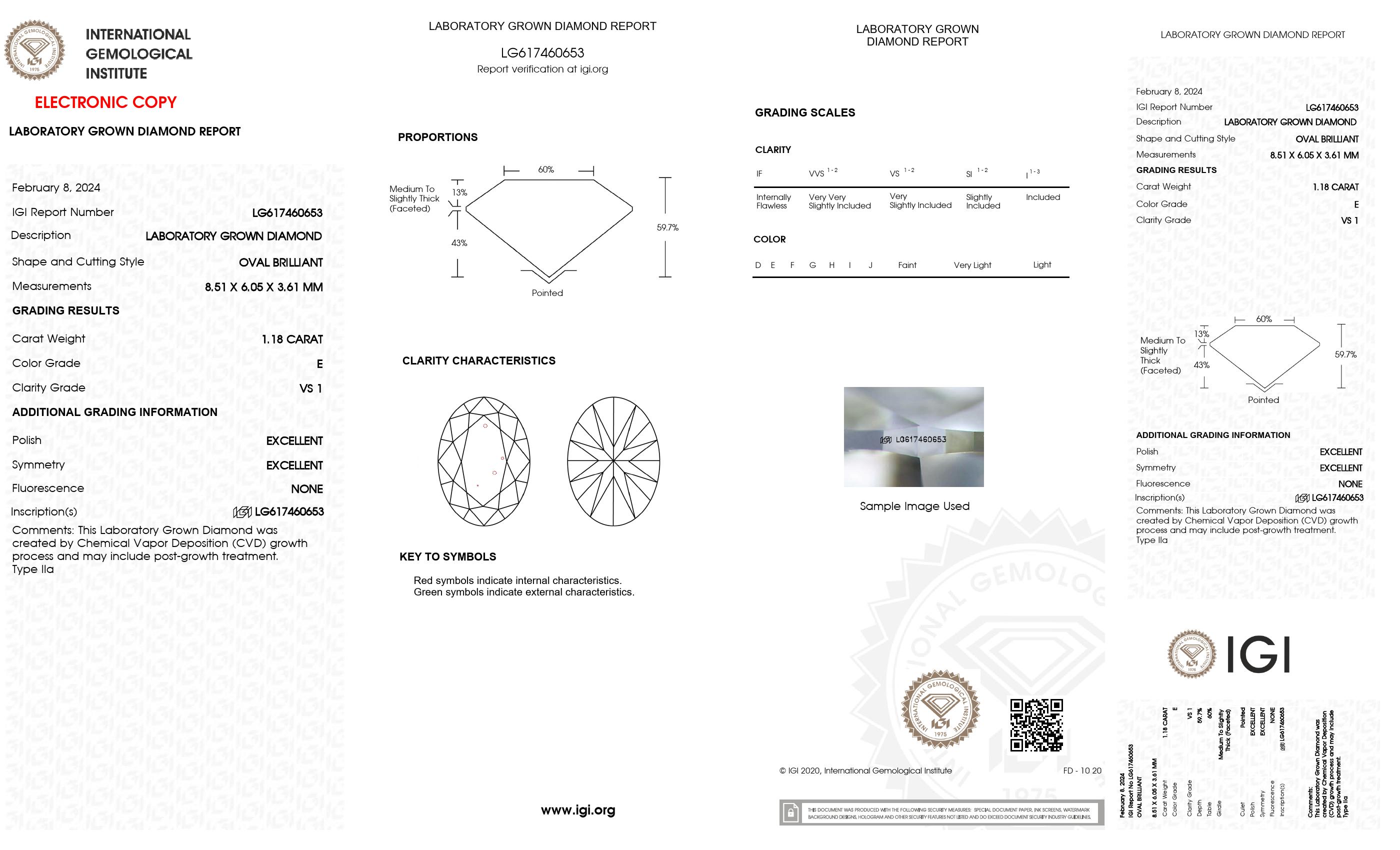 1.18 Ct. Oval Wholesale IGI Certified Lab Grown Loose Diamond. (VS1 / E)