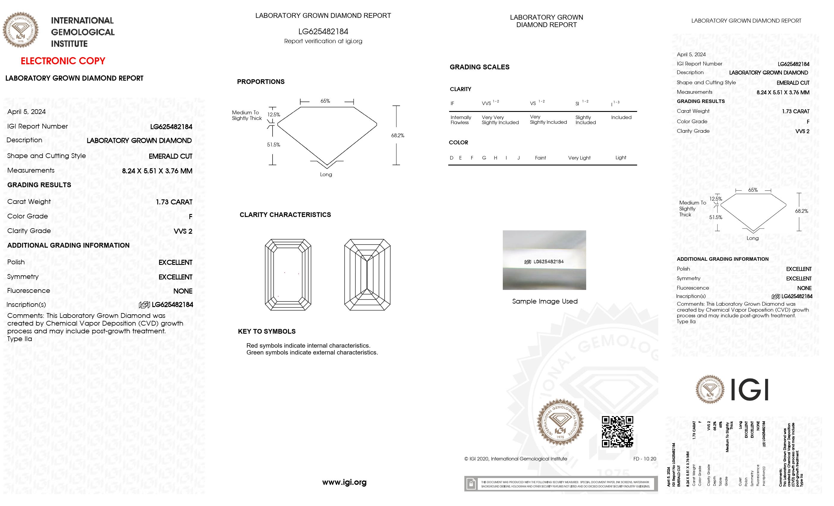 1.73 ct. Emerald Wholesale IGI Certified Lab Grown Loose Diamond. (VVS2 / F)