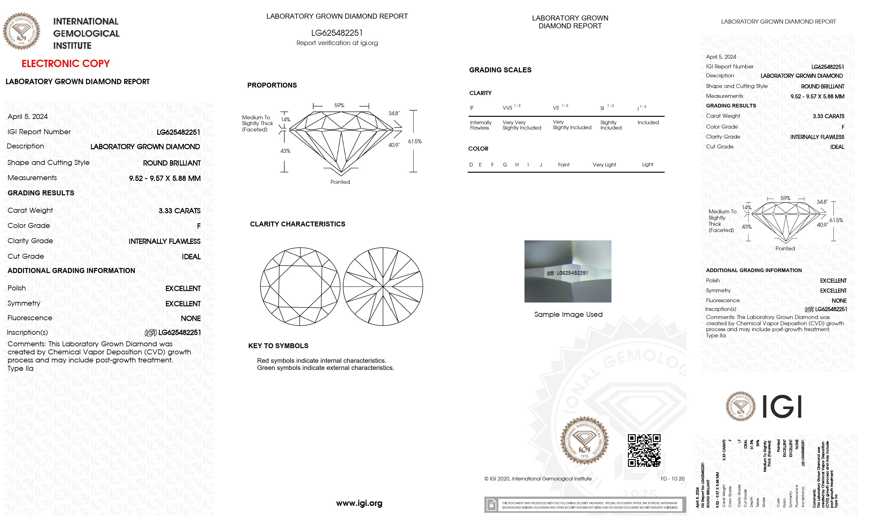 3.33 Ct. Round Wholesale IGI Certified Lab Grown Loose Diamond. (IF / F)