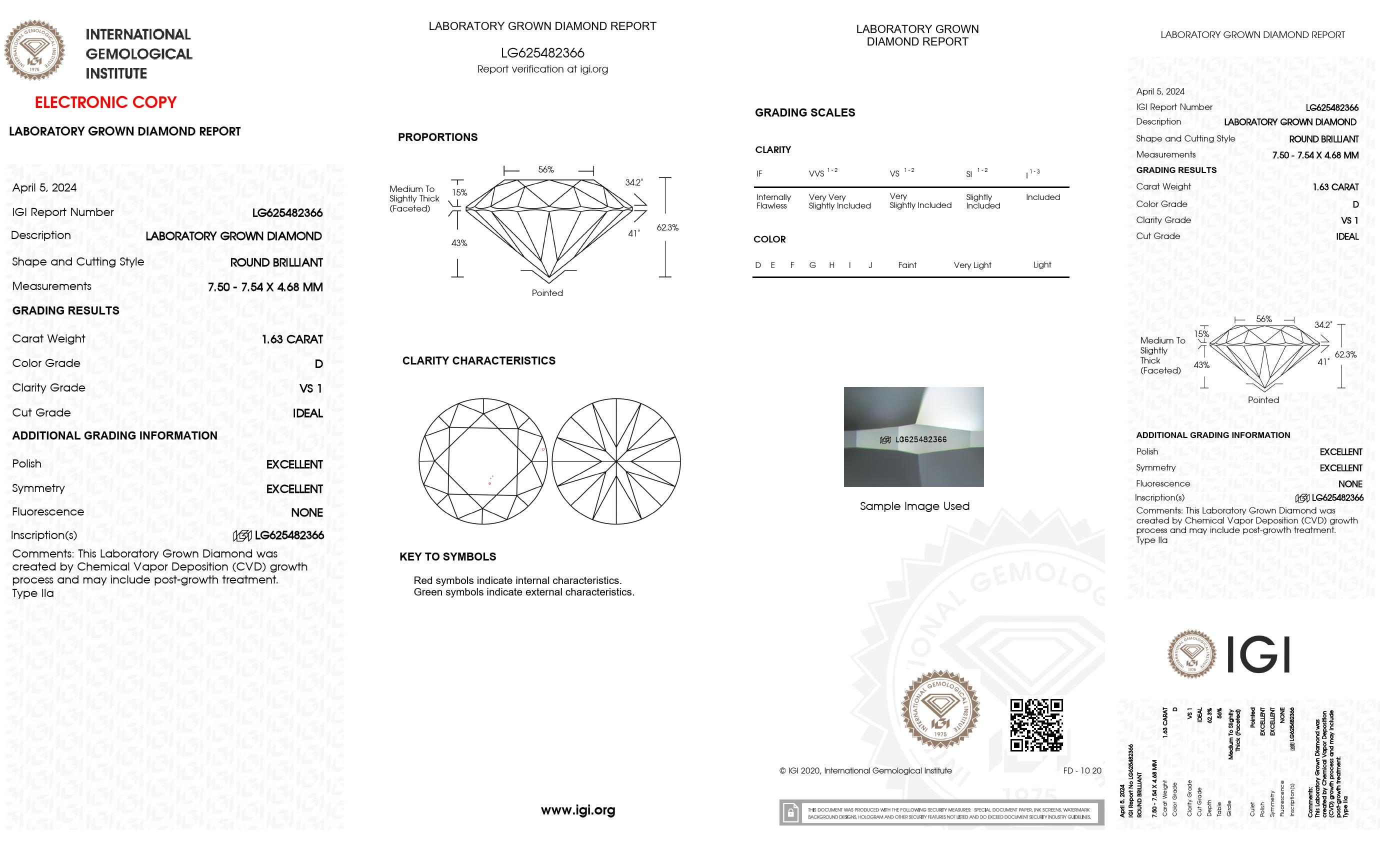 1.63 Ct. Round Wholesale IGI Certified Lab Grown Loose Diamond. (VS1 / D)