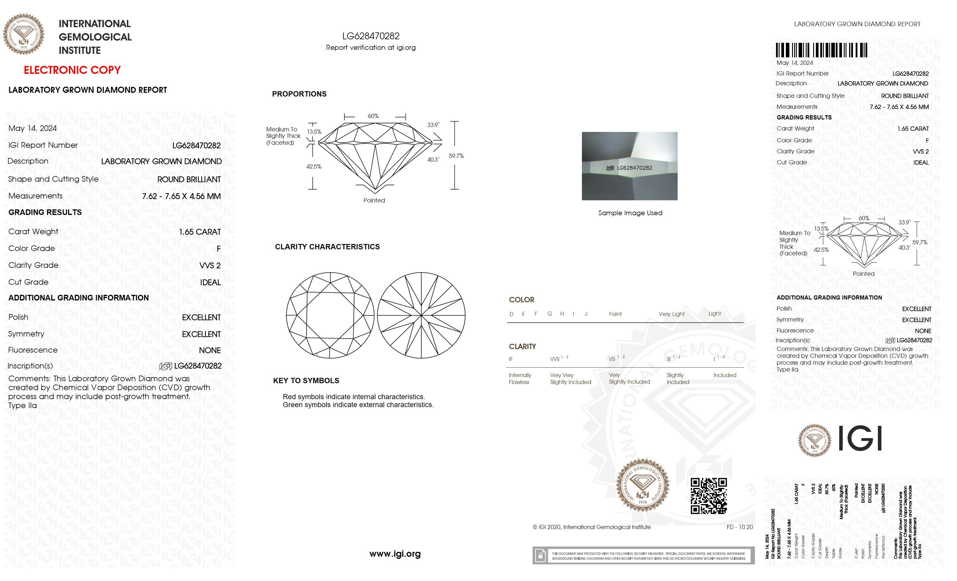 1.65 Ct. Round Wholesale IGI Certified Lab Grown Loose Diamond. (VVS2 / F)