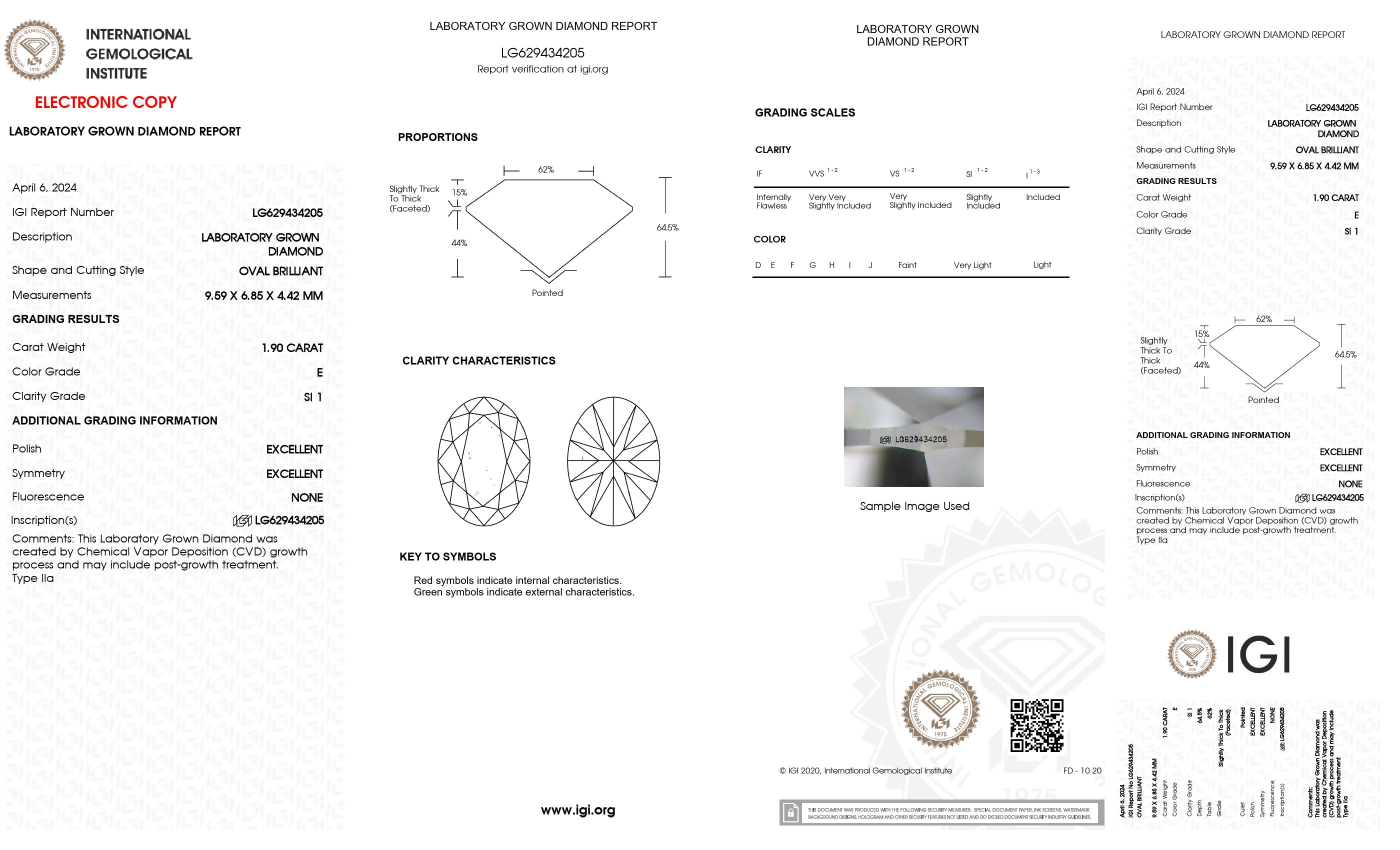 1.90 ct. Oval Wholesale IGI Certified Lab Grown Loose Diamond. (SI1 / E)