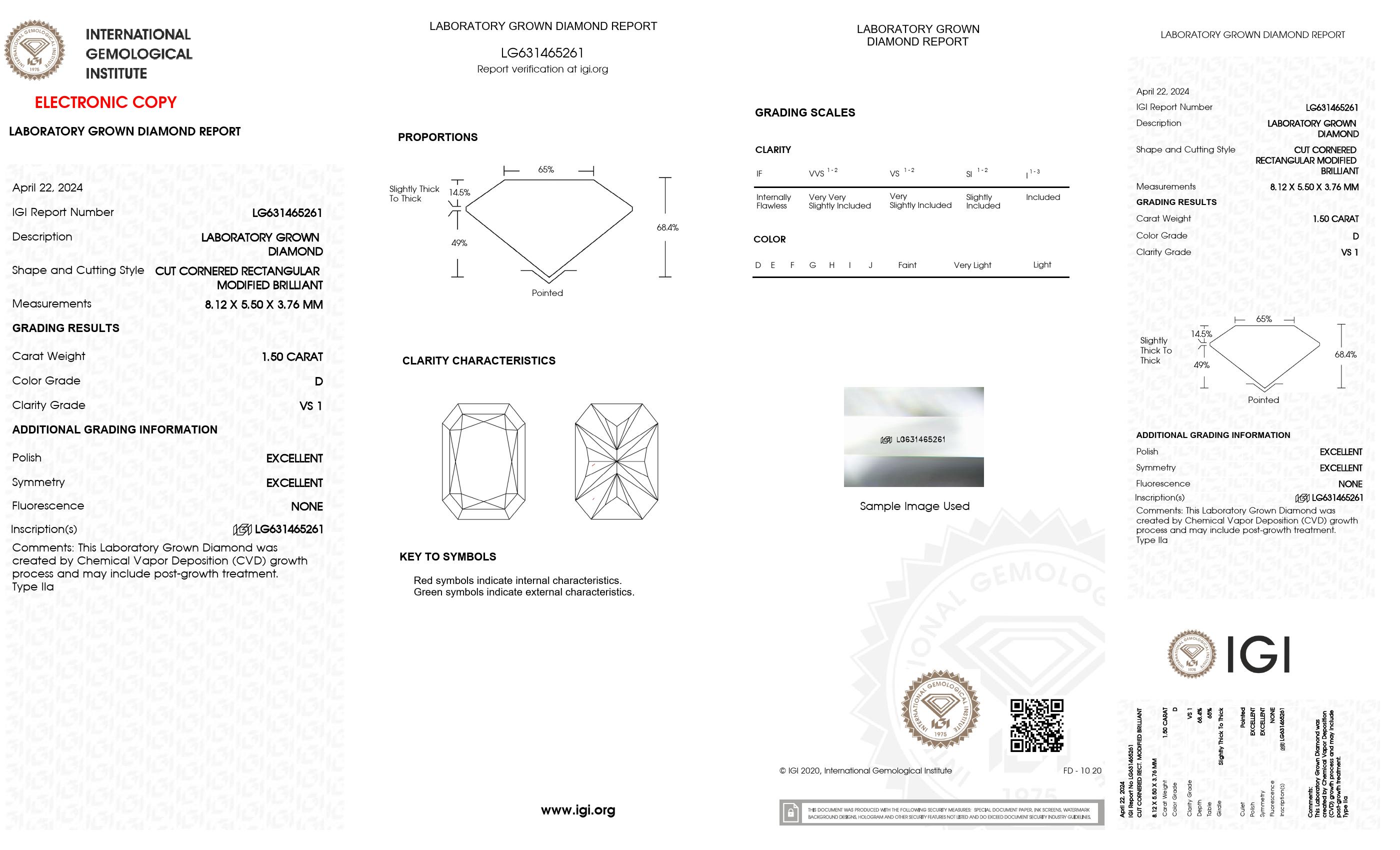 1.50 ct. Radiant Wholesale IGI Certified Lab Grown Loose Diamond. (VS1 / D)