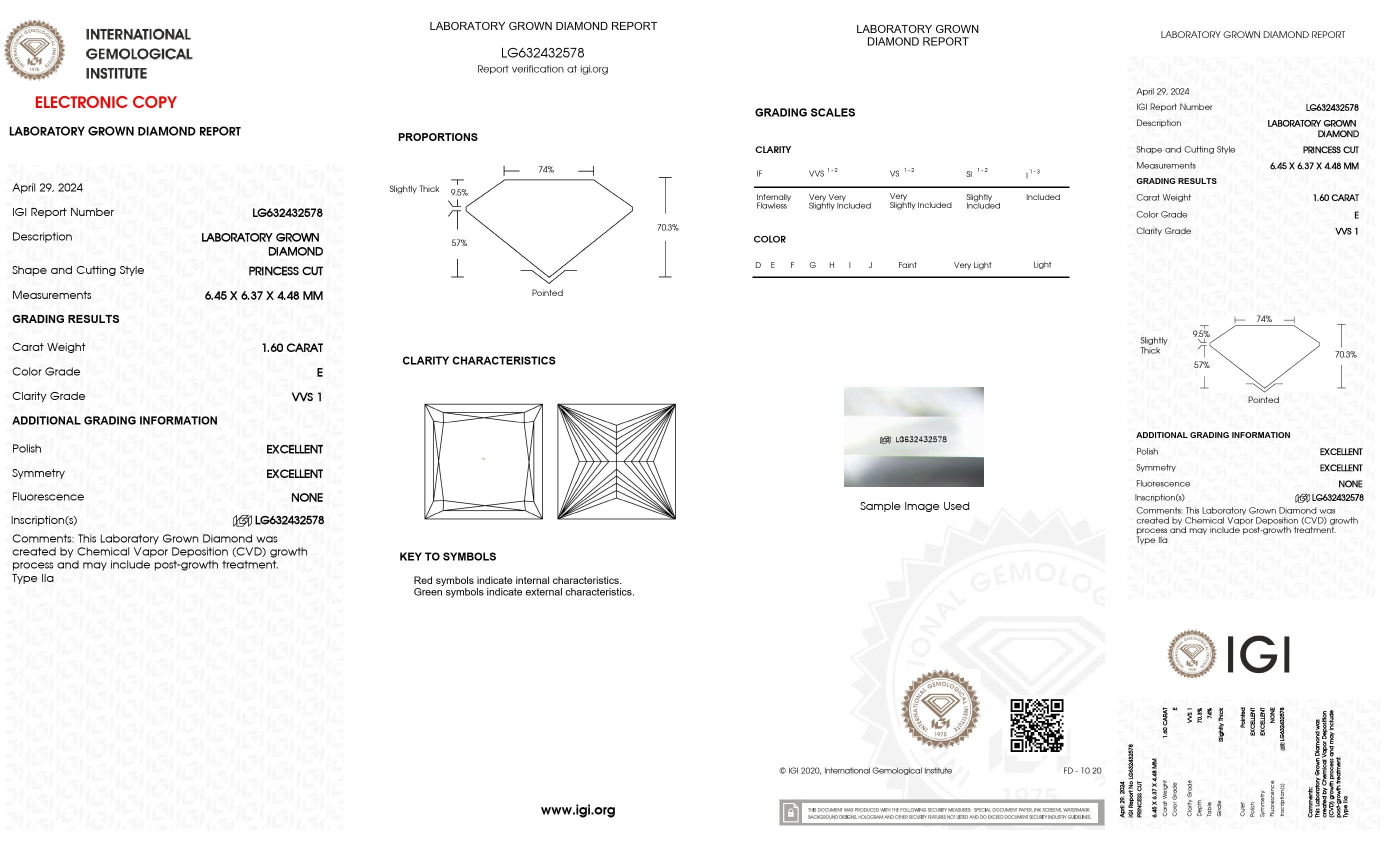 1.60 ct. Princess Wholesale IGI Certified Lab Grown Loose Diamond. (VVS1 / E)