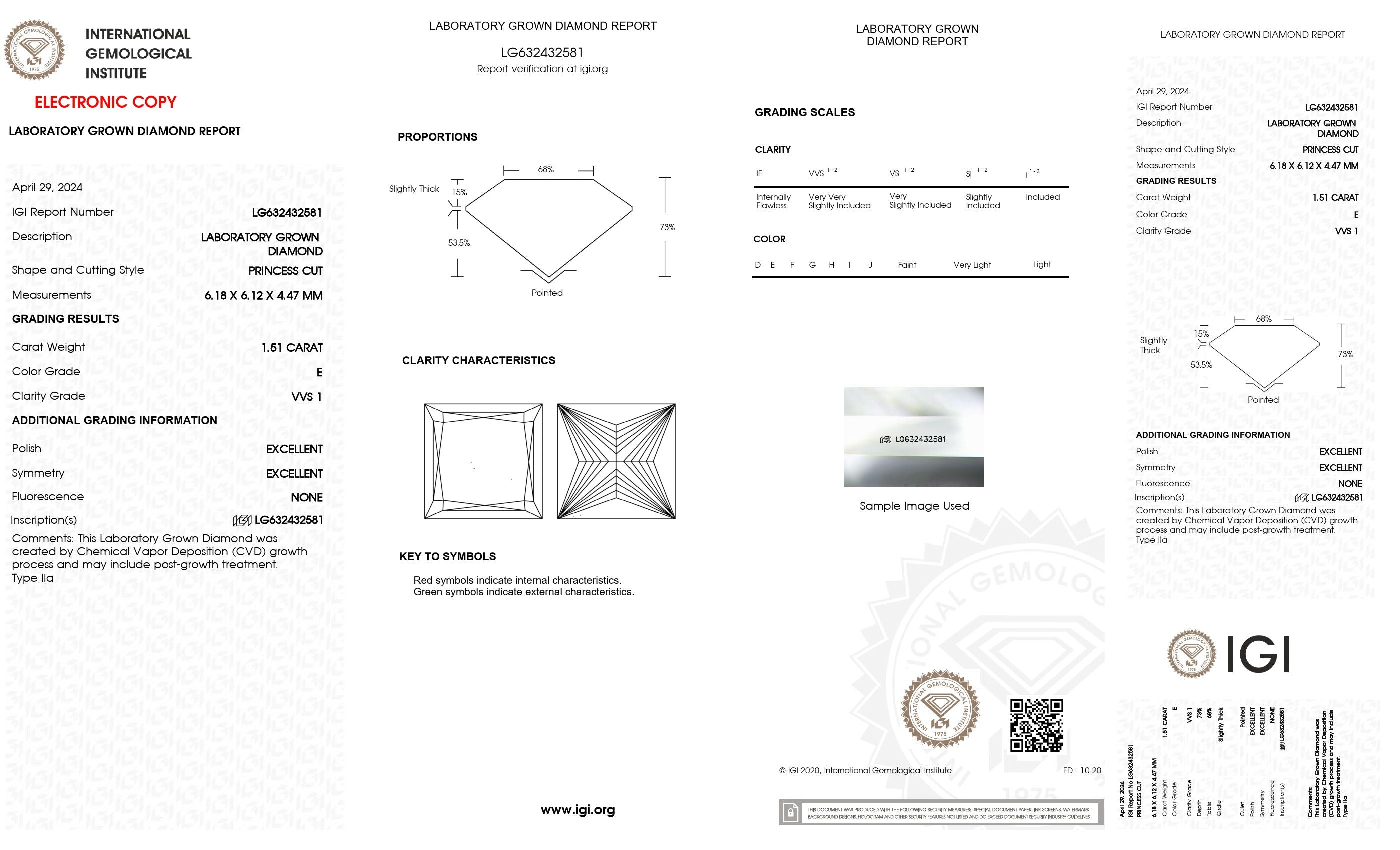 1.51 ct. Princess Wholesale IGI Certified Lab Grown Loose Diamond. (VVS1 / E)