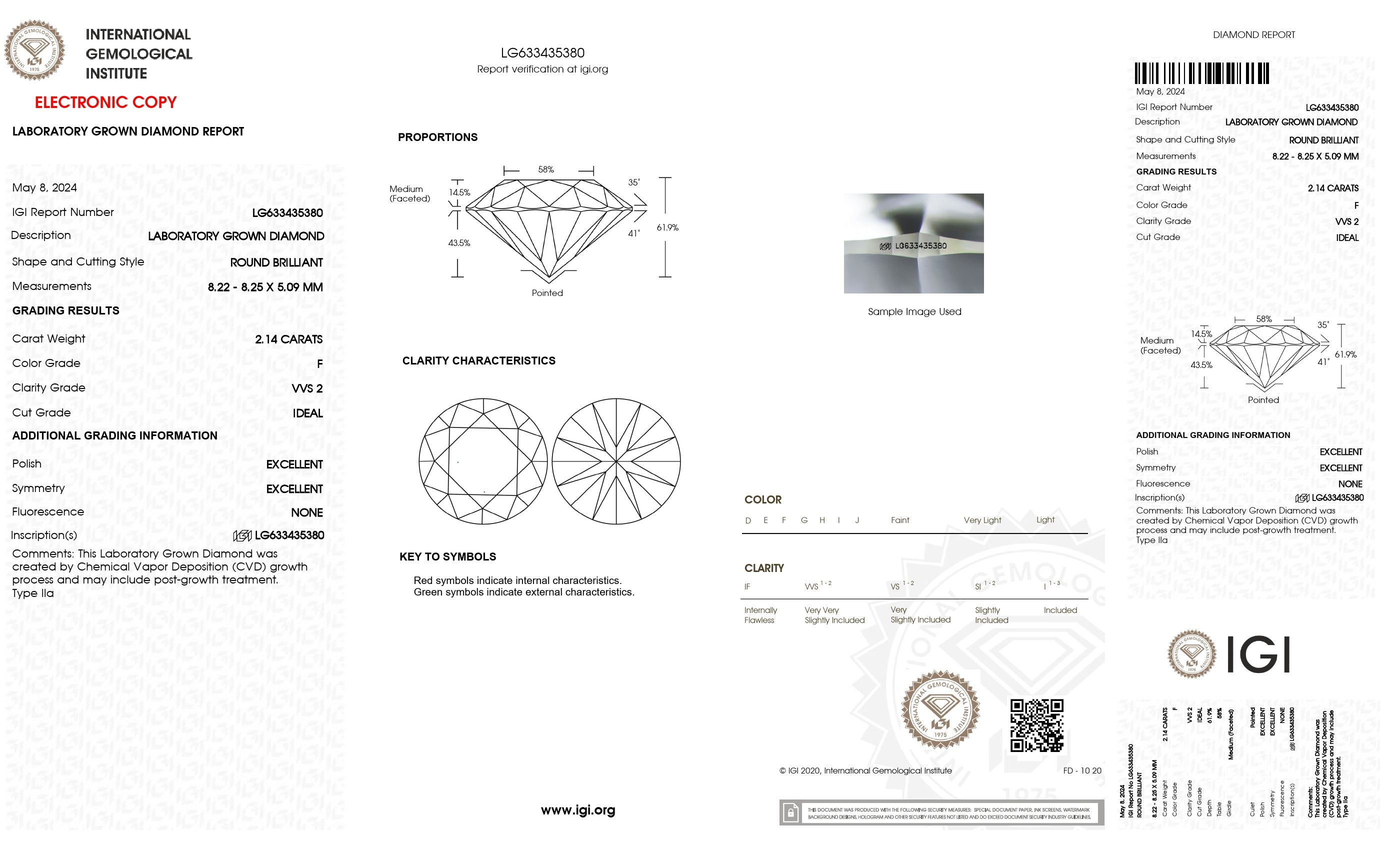 2.14 ct. Round Wholesale IGI Certified Lab Grown Loose Diamond. (VVS2 / F)