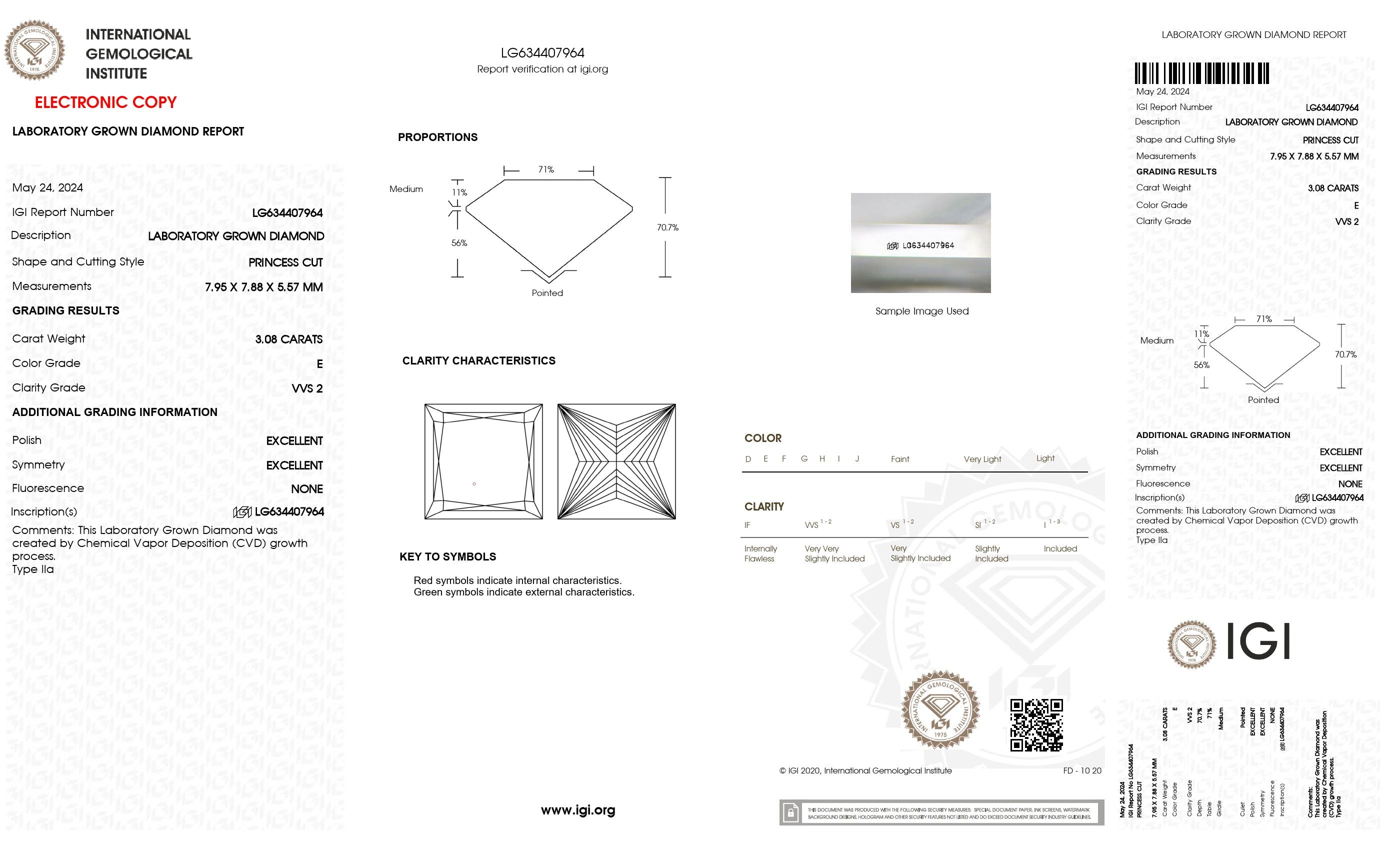 3.08 Ct. Princess Wholesale IGI Certified Lab Grown Loose Diamond. (VVS2 / E)