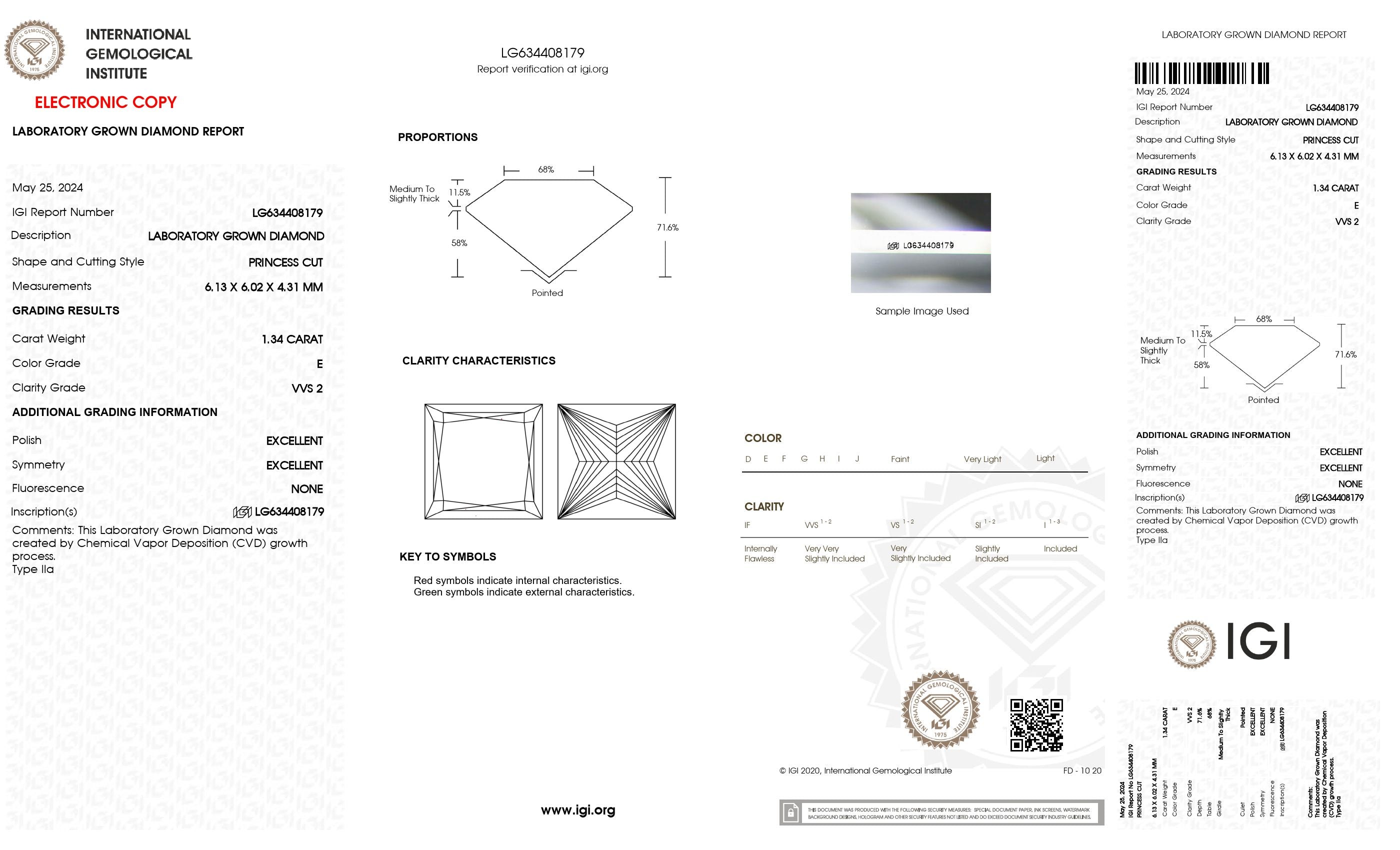 1.34 ct. Princess Wholesale IGI Certified Lab Grown Loose Diamond. (VVS2 / E)