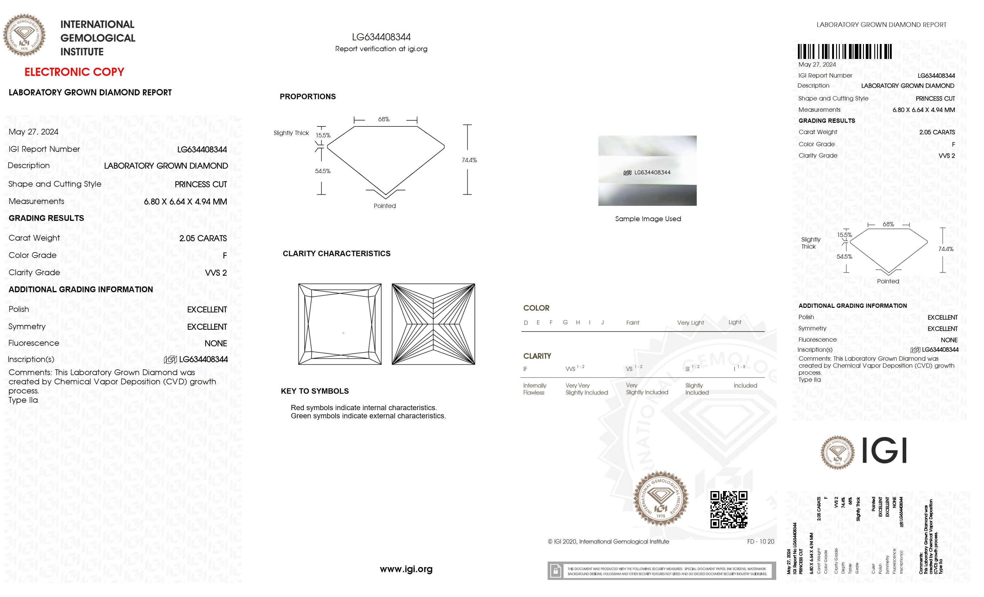 2.05 Ct. Princess Wholesale IGI Certified Lab Grown Loose Diamond. (VVS2 / F)
