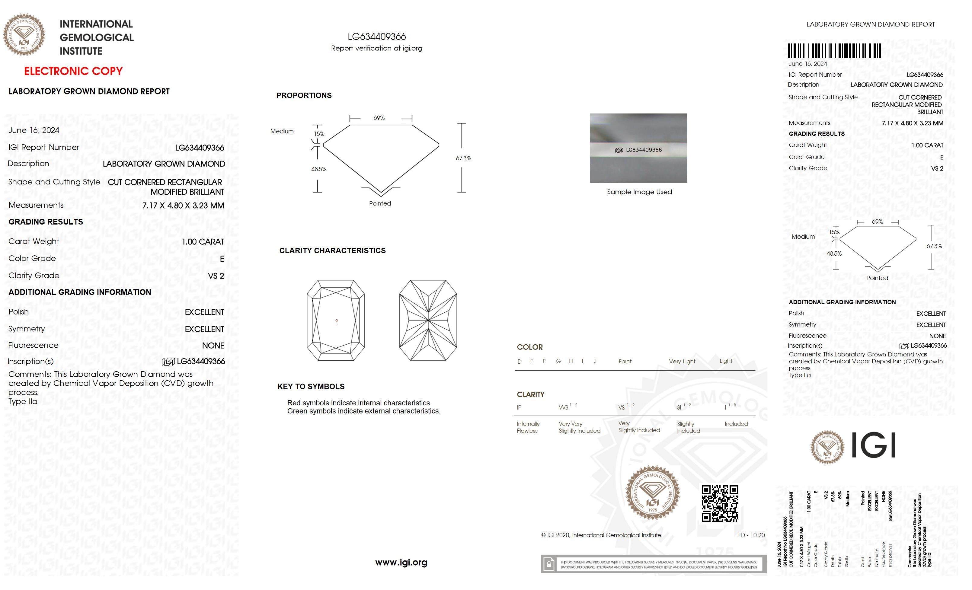 1 Ct. Radiant Wholesale IGI Certified Lab Grown Loose Diamond. (VS2 / E)