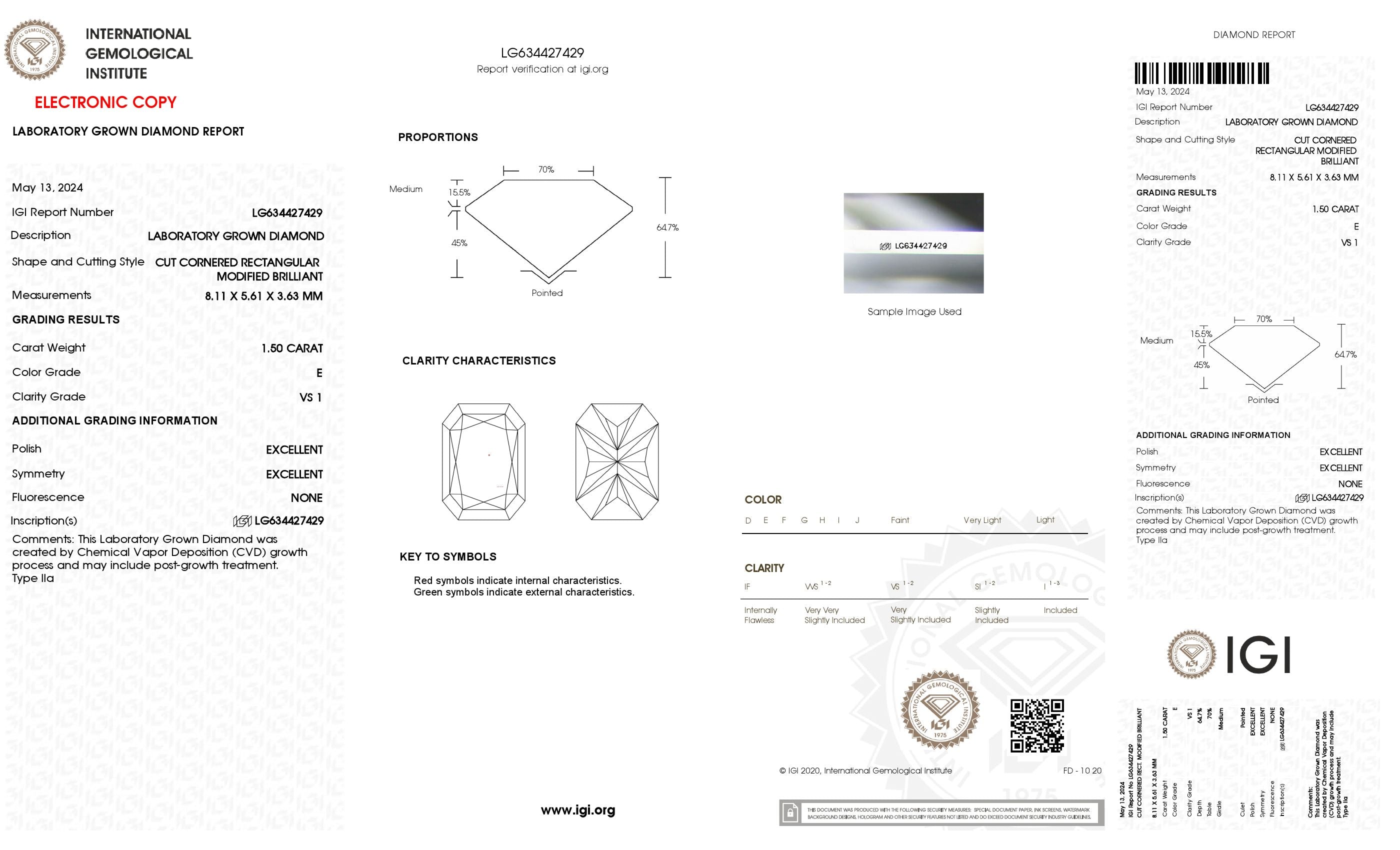 1.50 ct. Radiant Wholesale IGI Certified Lab Grown Loose Diamond. (VS1 / E)