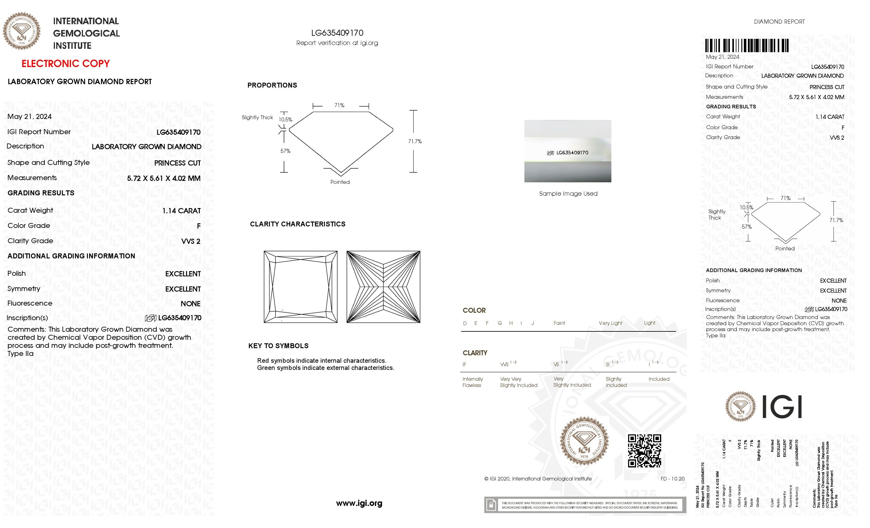 1.14 ct. Princess Wholesale IGI Certified Lab Grown Loose Diamond. (VVS2 / F)
