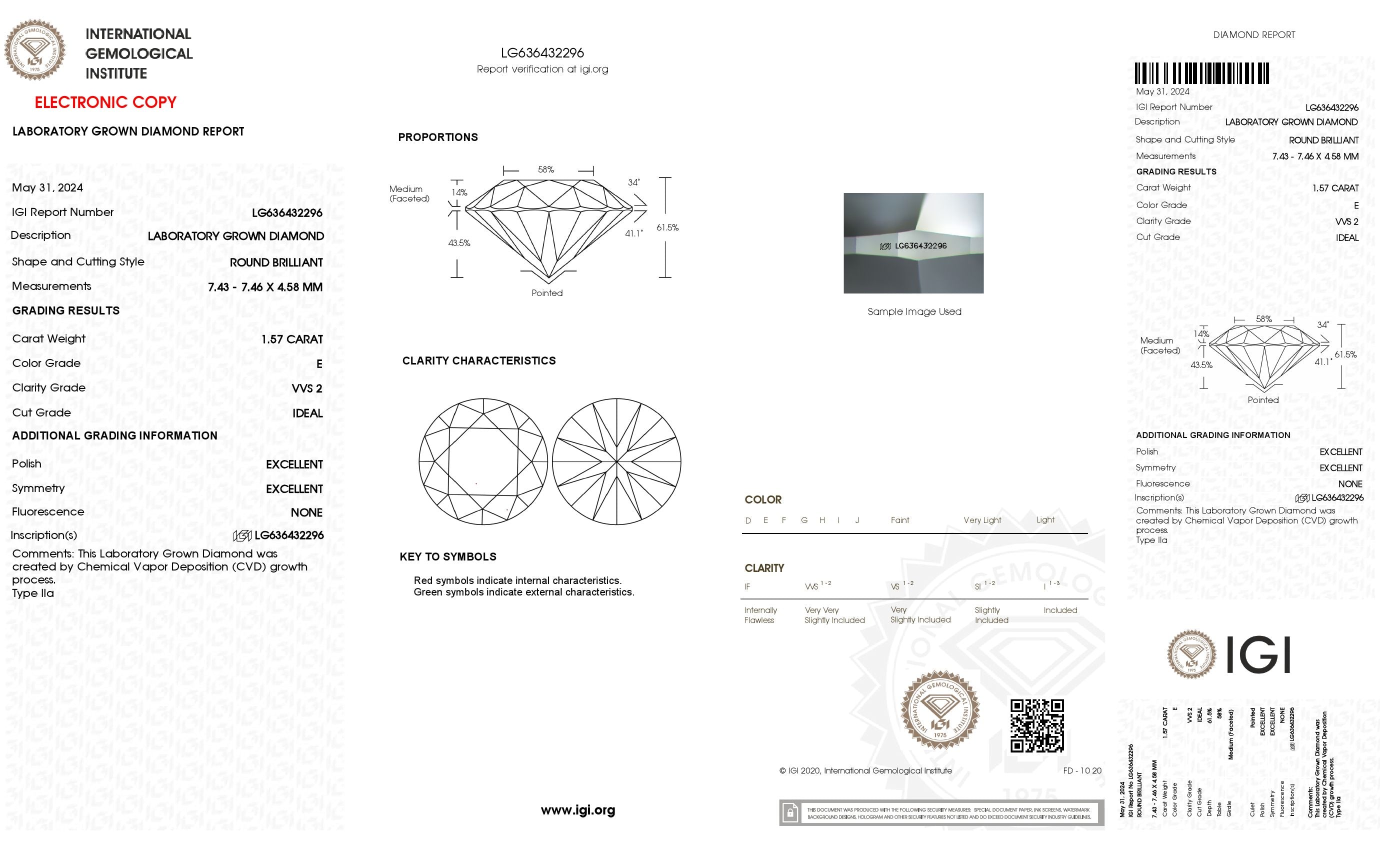 1.57 ct. Round Wholesale IGI Certified Lab Grown Loose Diamond. (VVS2 / E)