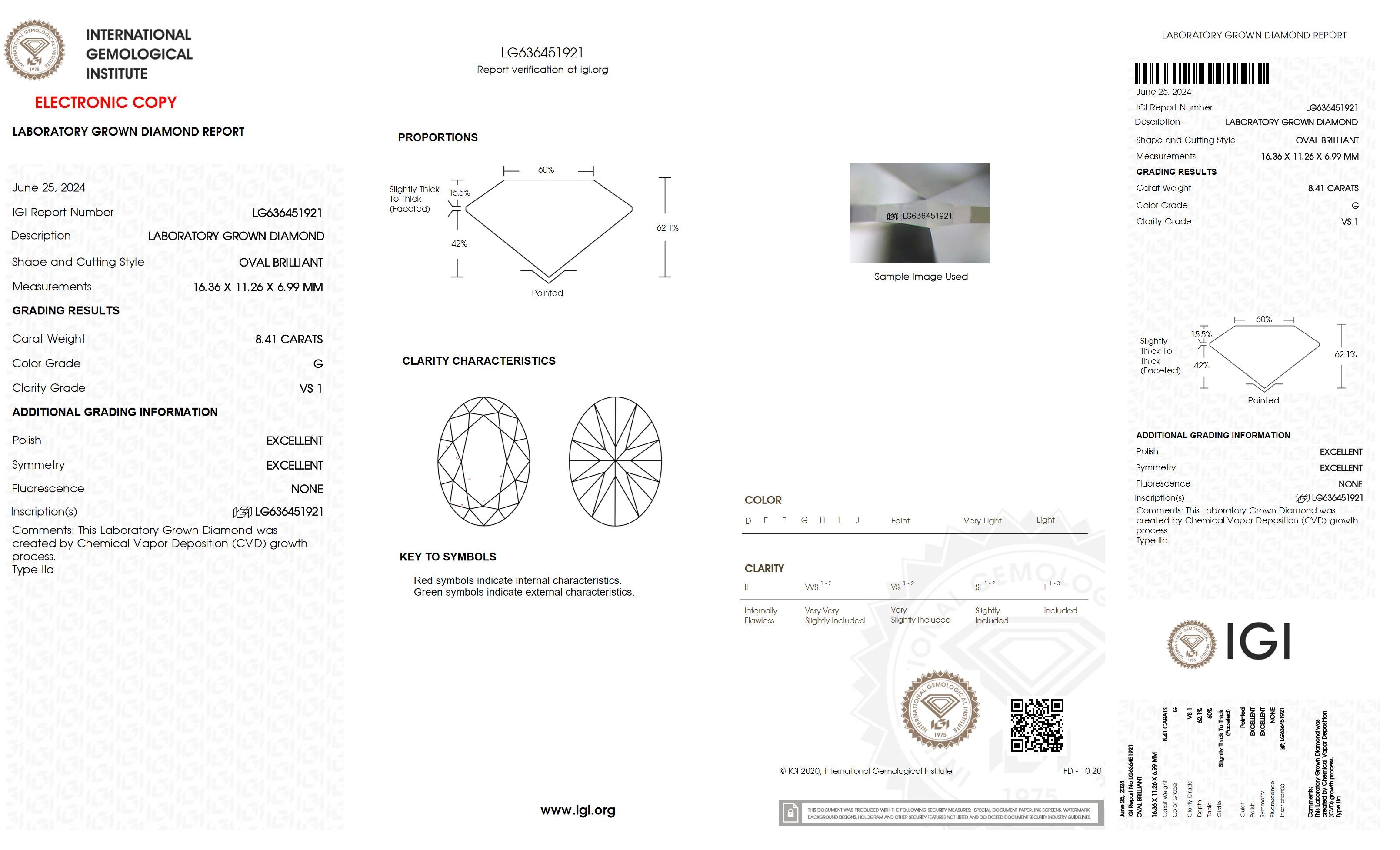 8.41 Ct. Oval Wholesale IGI Certified Lab Grown Loose Diamond. (VS1 / G)