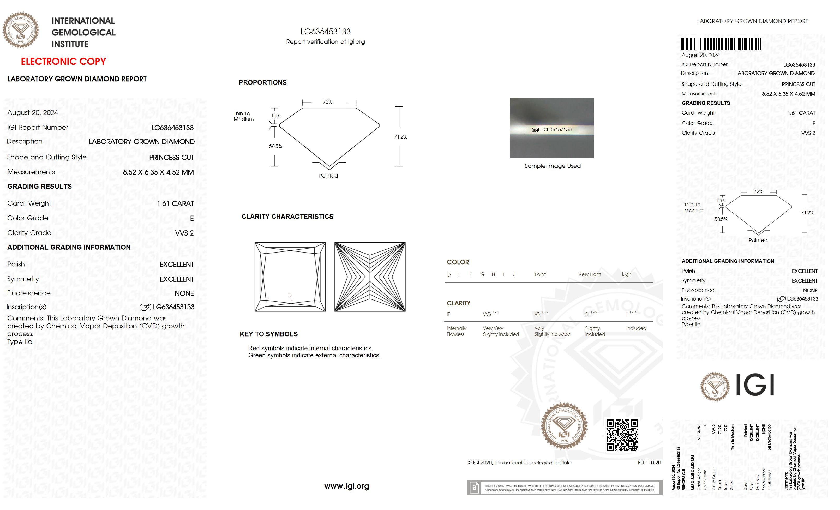 1.61 Ct. Princess Wholesale IGI Certified Lab Grown Loose Diamond. (VVS2 / E)