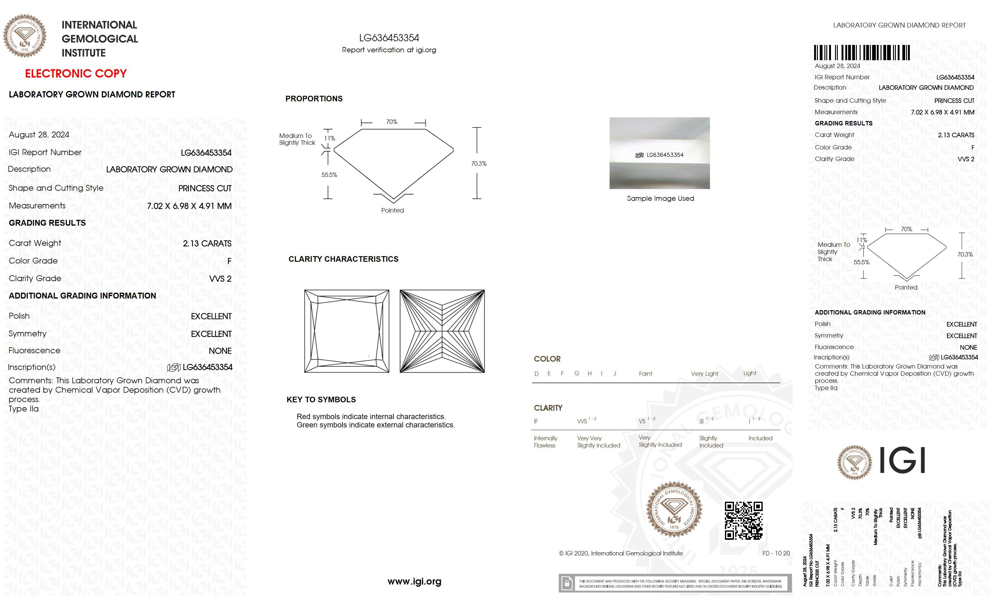 2.13 Ct. Princess Wholesale IGI Certified Lab Grown Loose Diamond. (VVS2 / F)