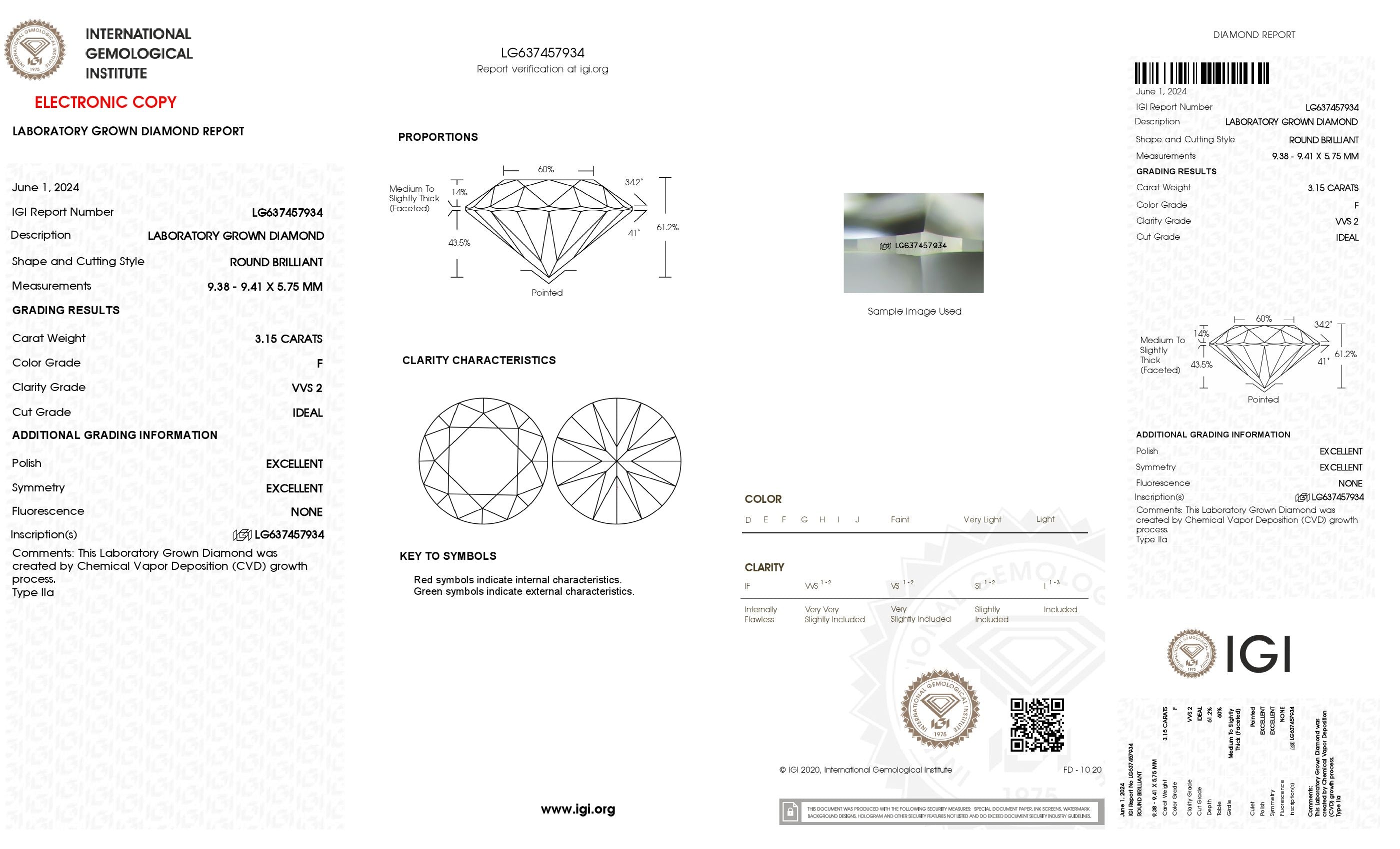 3.15 ct. Round Wholesale IGI Certified Lab Grown Loose Diamond. (VVS2 / F)