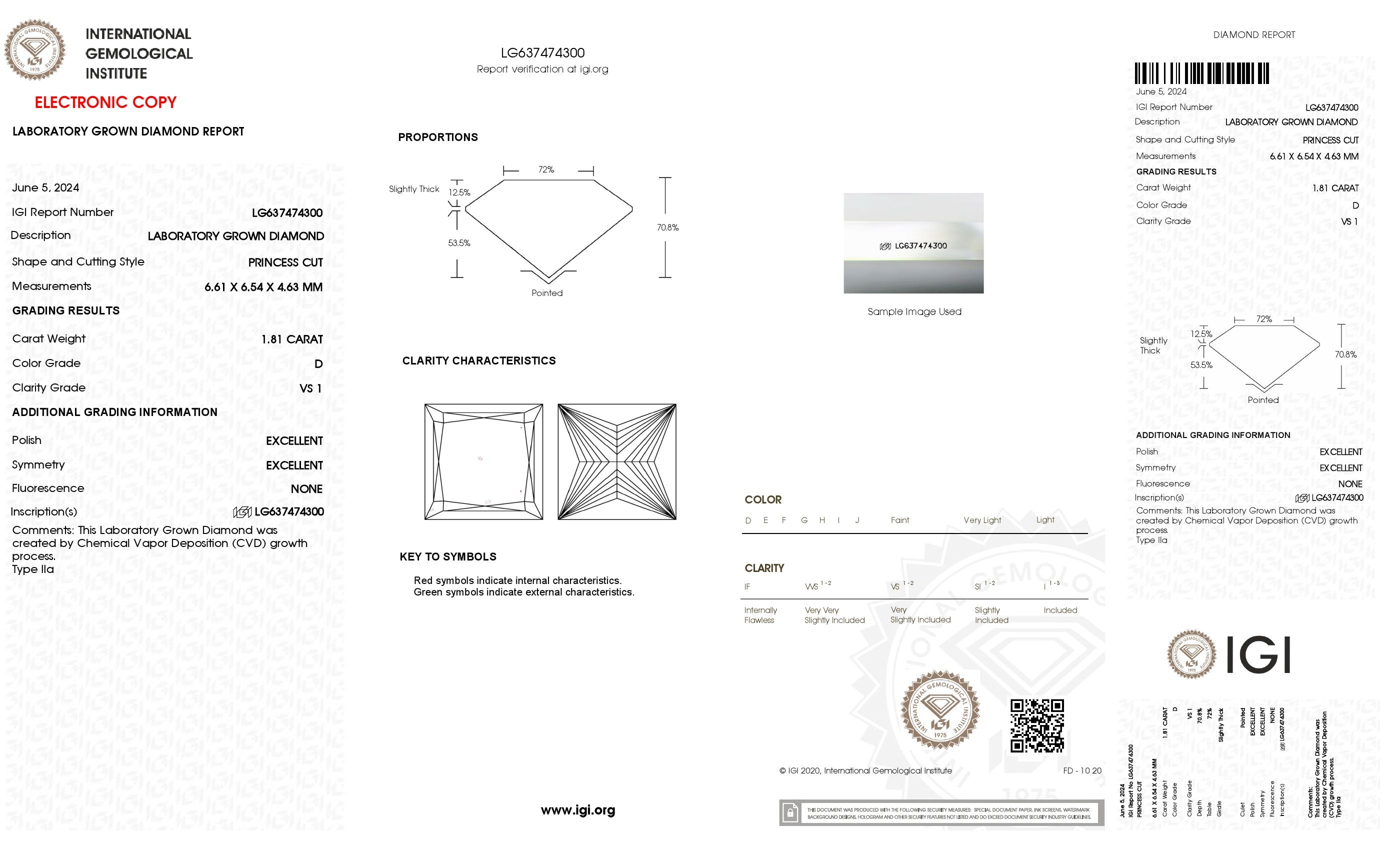 1.81 ct. Princess Wholesale IGI Certified Lab Grown Loose Diamond. (VS1 / D)