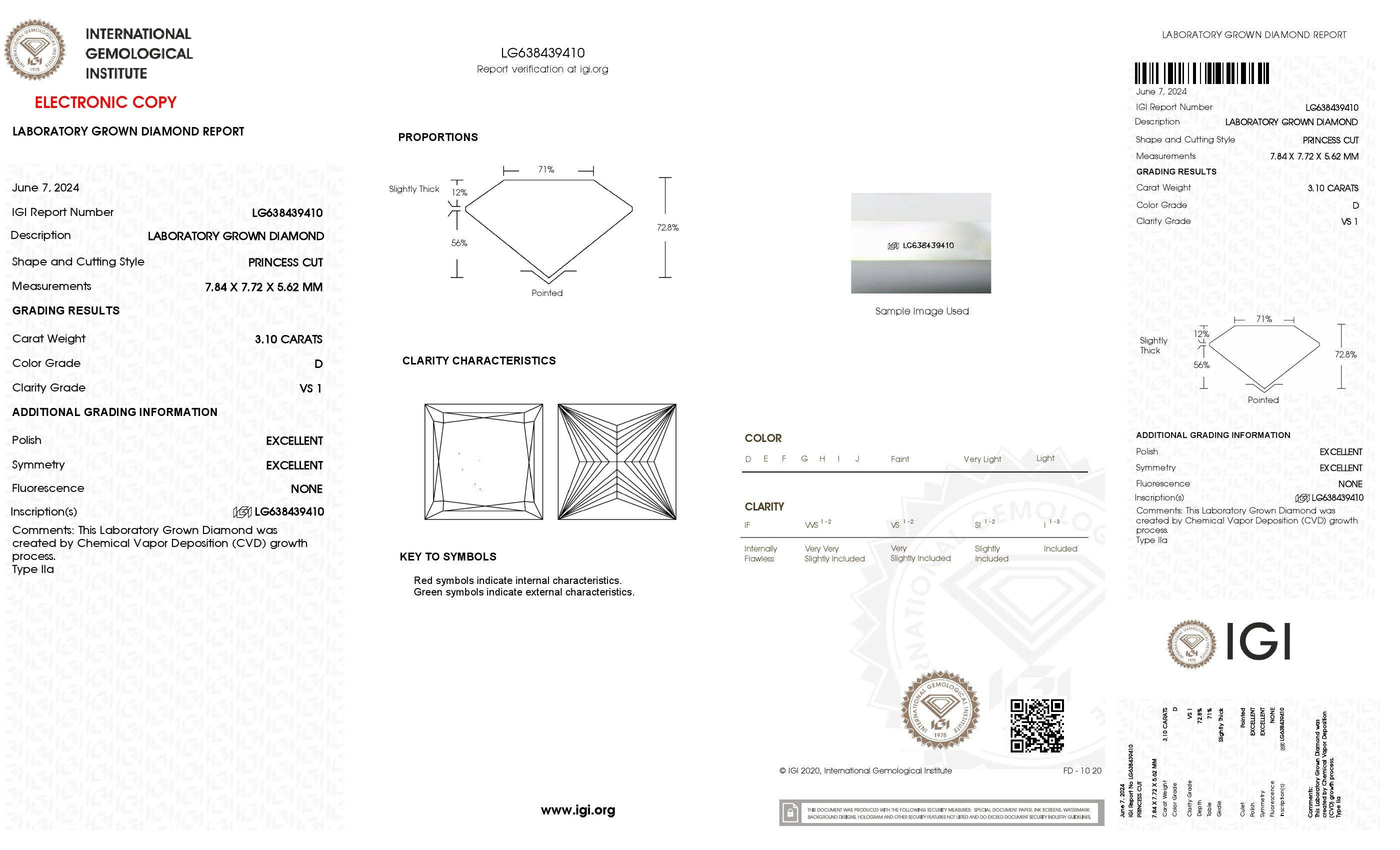 3.10 ct. Princess Wholesale IGI Certified Lab Grown Loose Diamond. (VS1 / D)