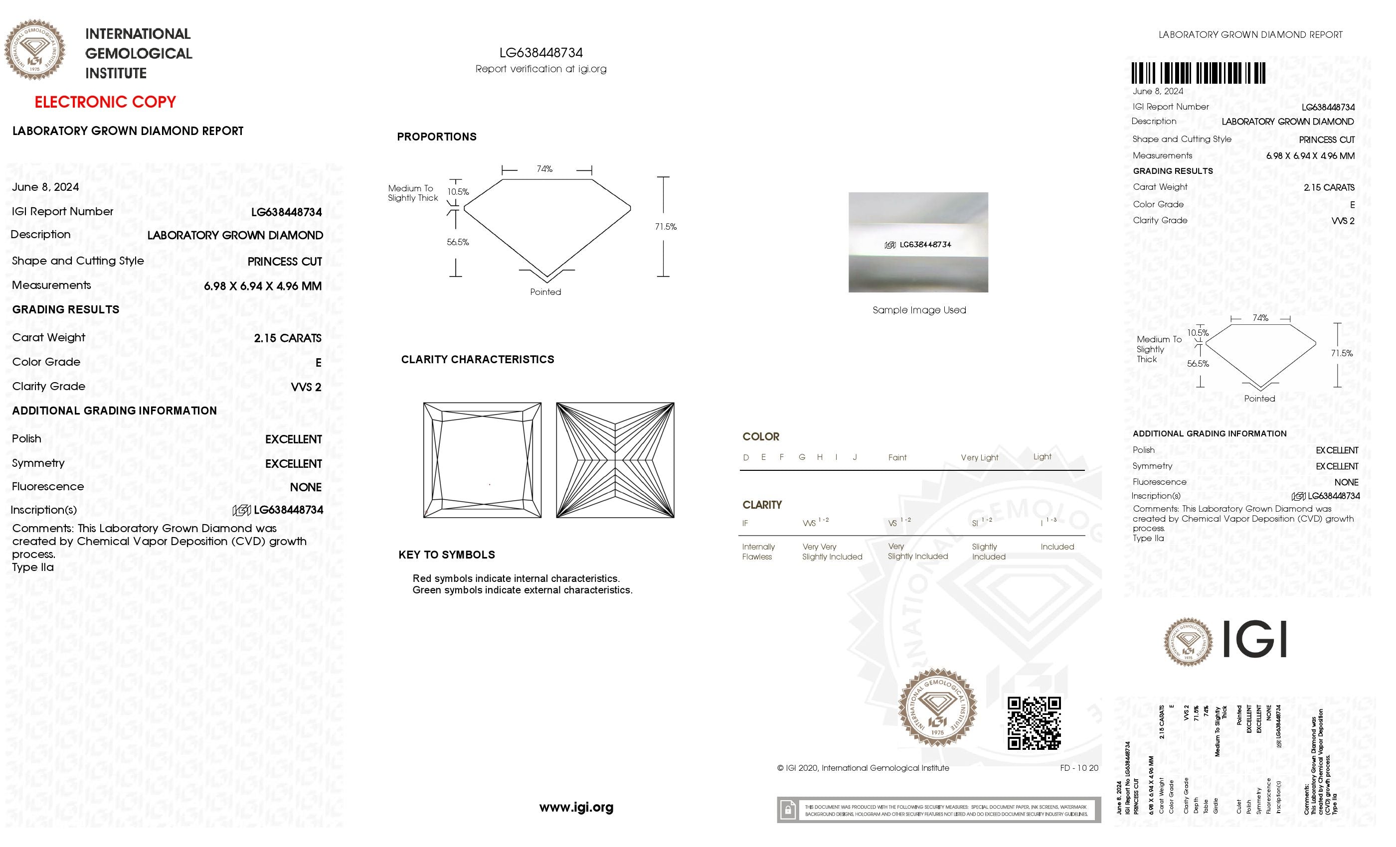 2.15 ct. Princess Wholesale IGI Certified Lab Grown Loose Diamond. (VVS2 / E)
