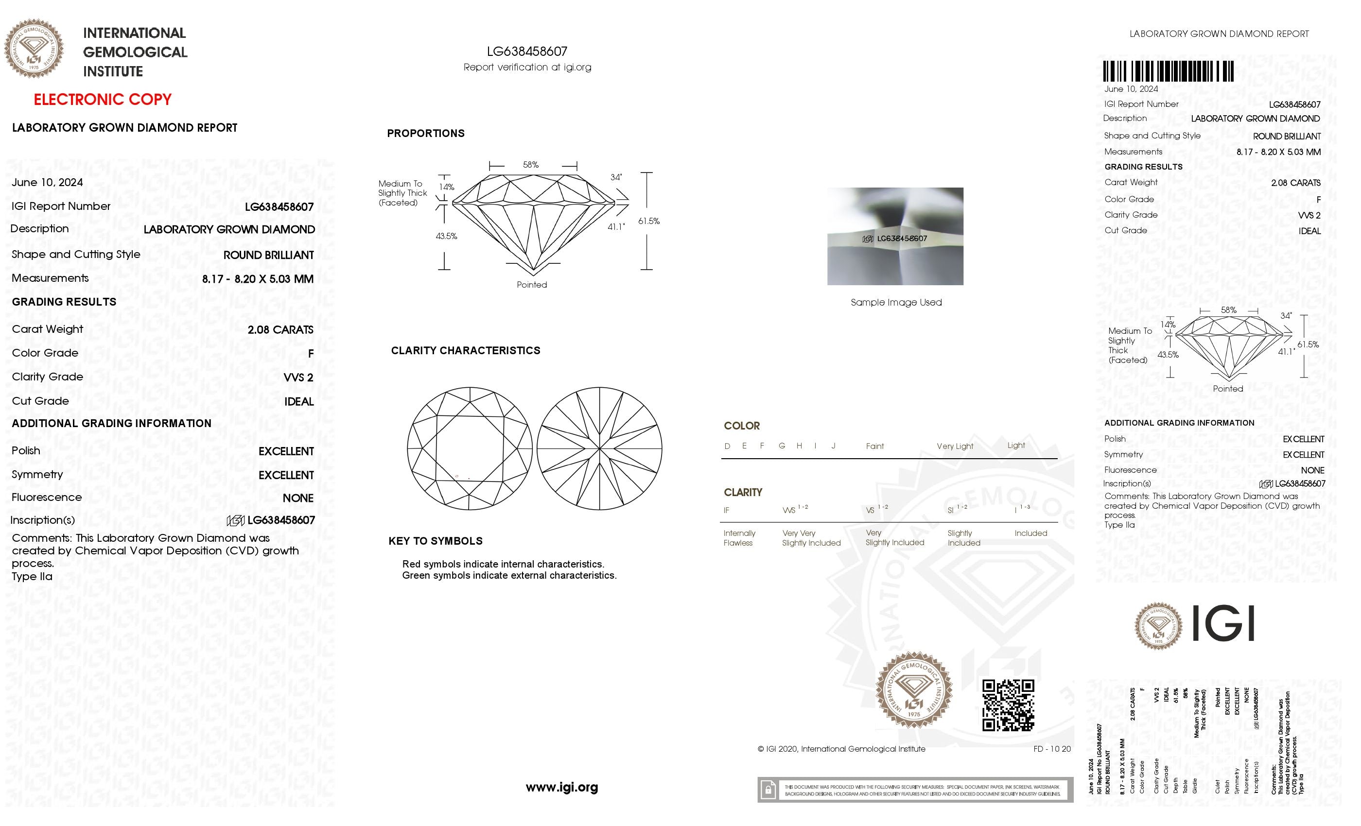 2.08 ct. Round Wholesale IGI Certified Lab Grown Loose Diamond. (VVS2 / F)