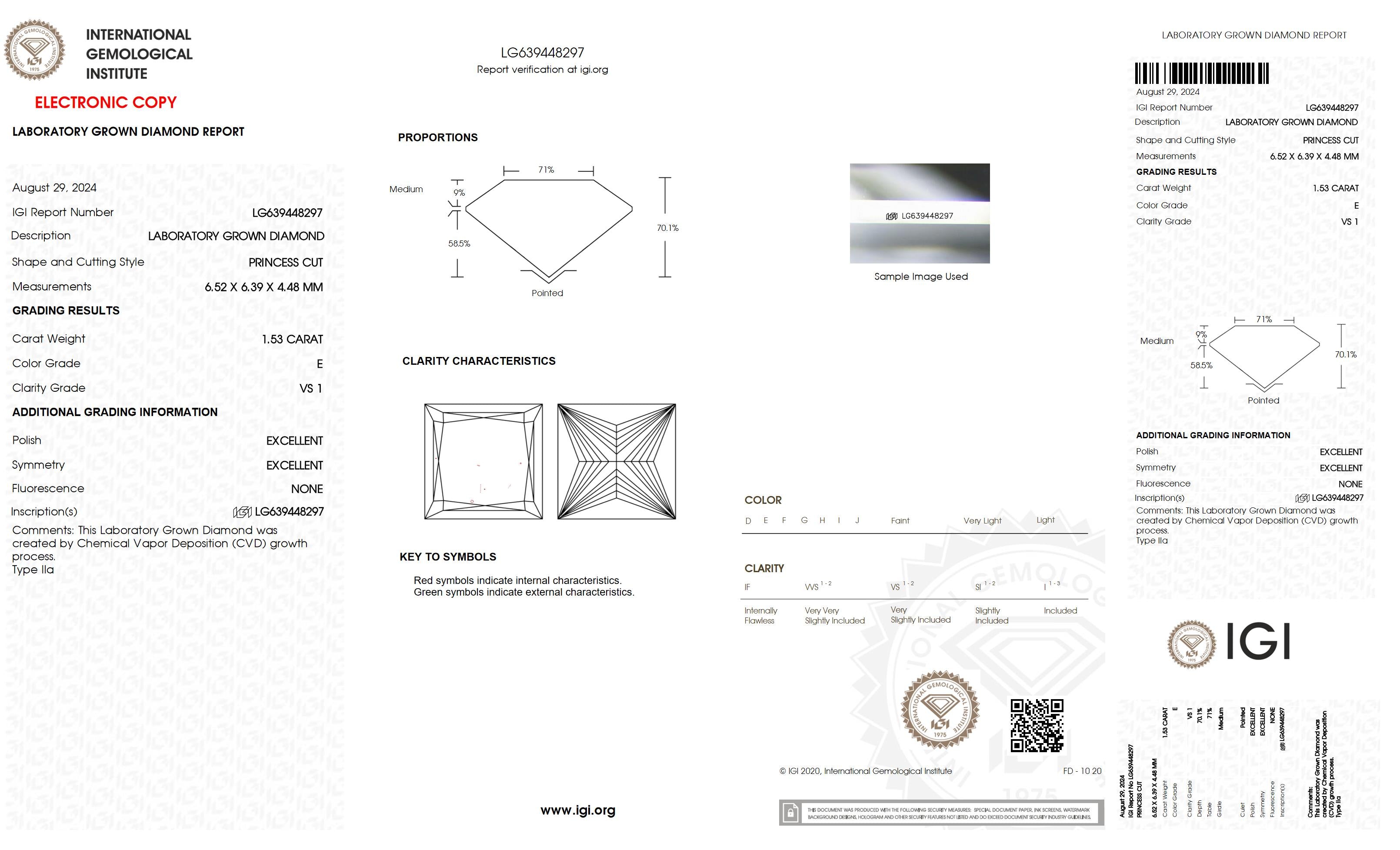 1.53 Ct. Princess Wholesale IGI Certified Lab Grown Loose Diamond. (VS1 / E)