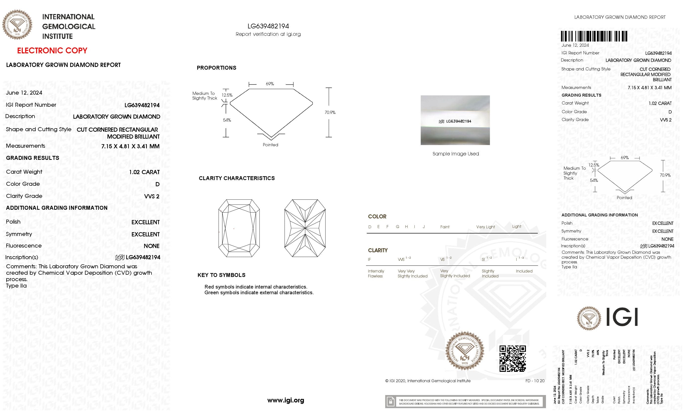 1.02 ct. Radiant Wholesale IGI Certified Lab Grown Loose Diamond. (VVS2 / D)