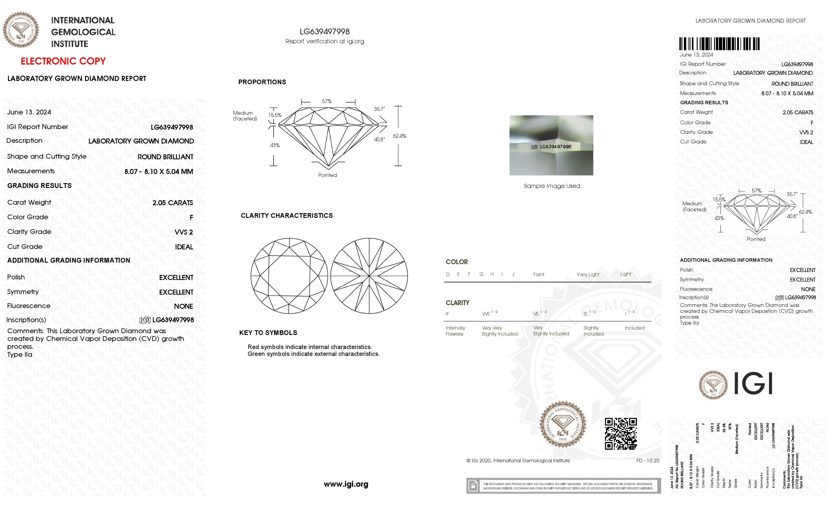 2.05 ct. Round Wholesale IGI Certified Lab Grown Loose Diamond. (VVS2 / F)