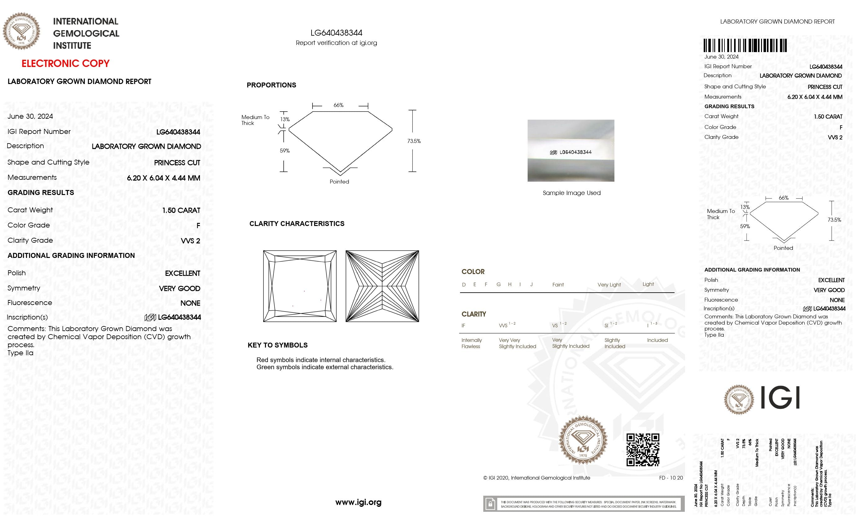 1.50 ct. Princess Wholesale IGI Certified Lab Grown Loose Diamond. (VVS2 / F)