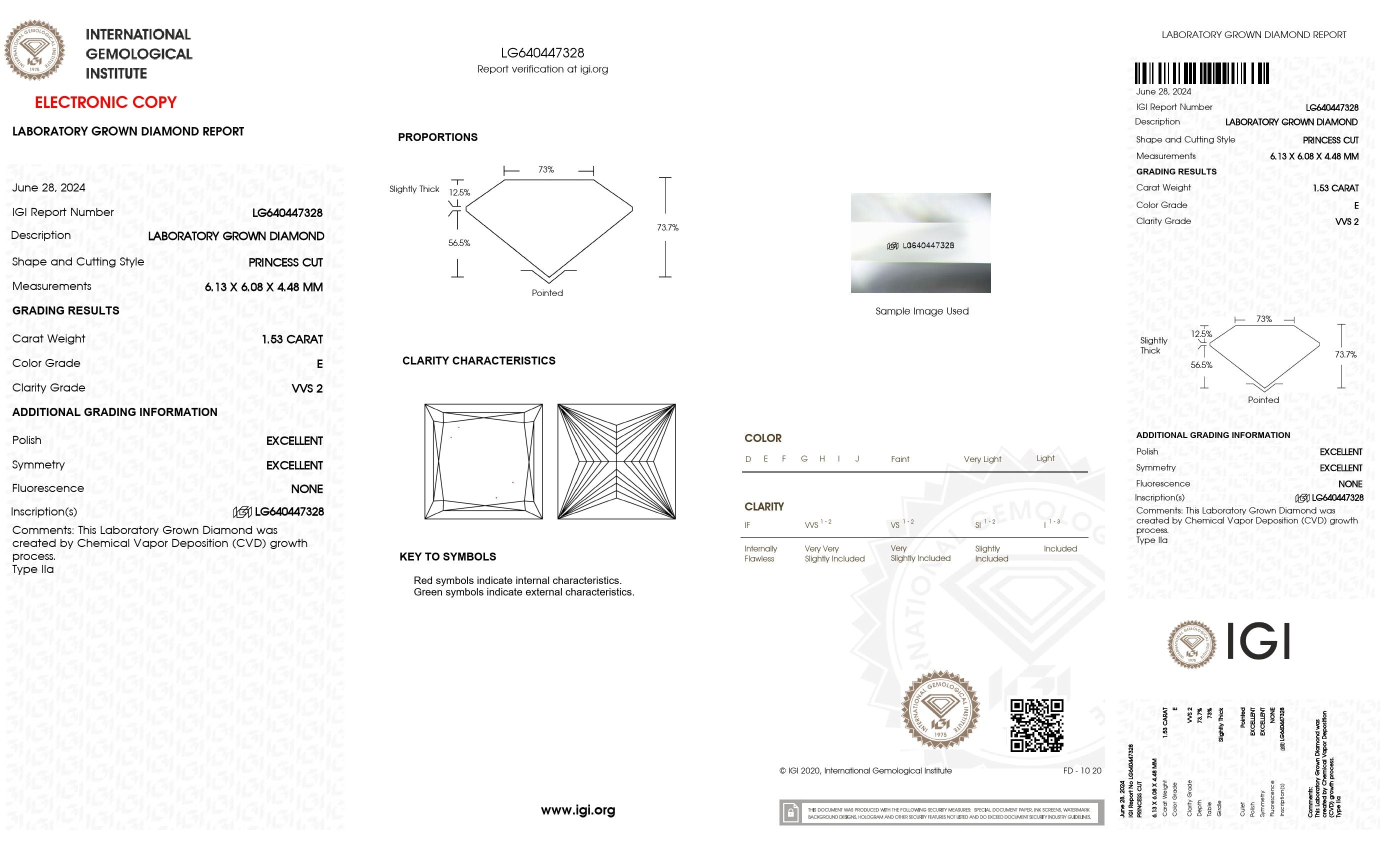 1.53 ct. Princess Wholesale IGI Certified Lab Grown Loose Diamond. (VVS2 / E)