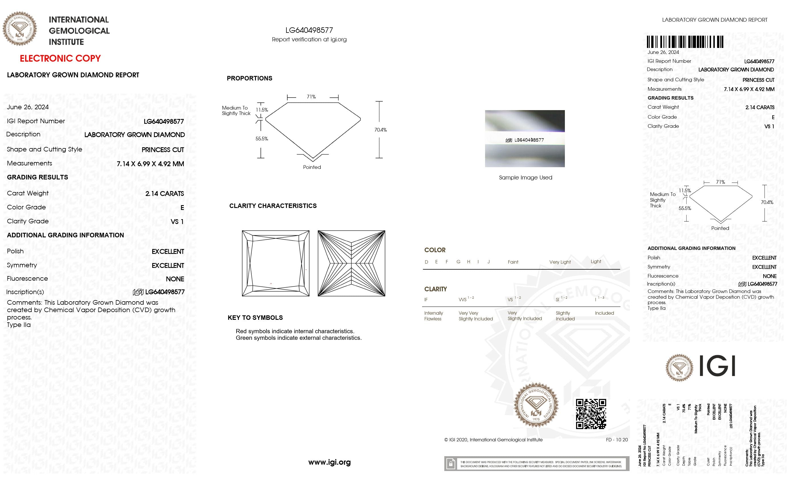 2.14 ct. Princess Wholesale IGI Certified Lab Grown Loose Diamond. (VS1 / E)